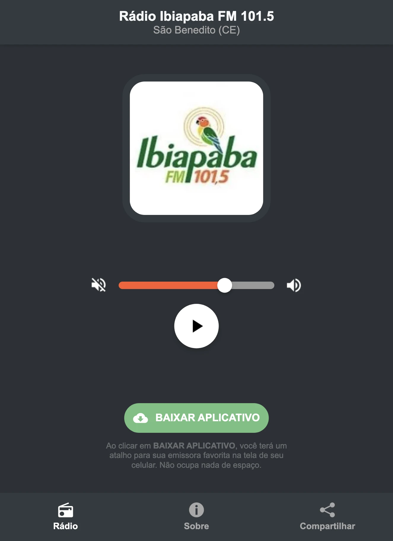 Screenshot do aplicativo da Rádio Ibiapaba FM 101.5