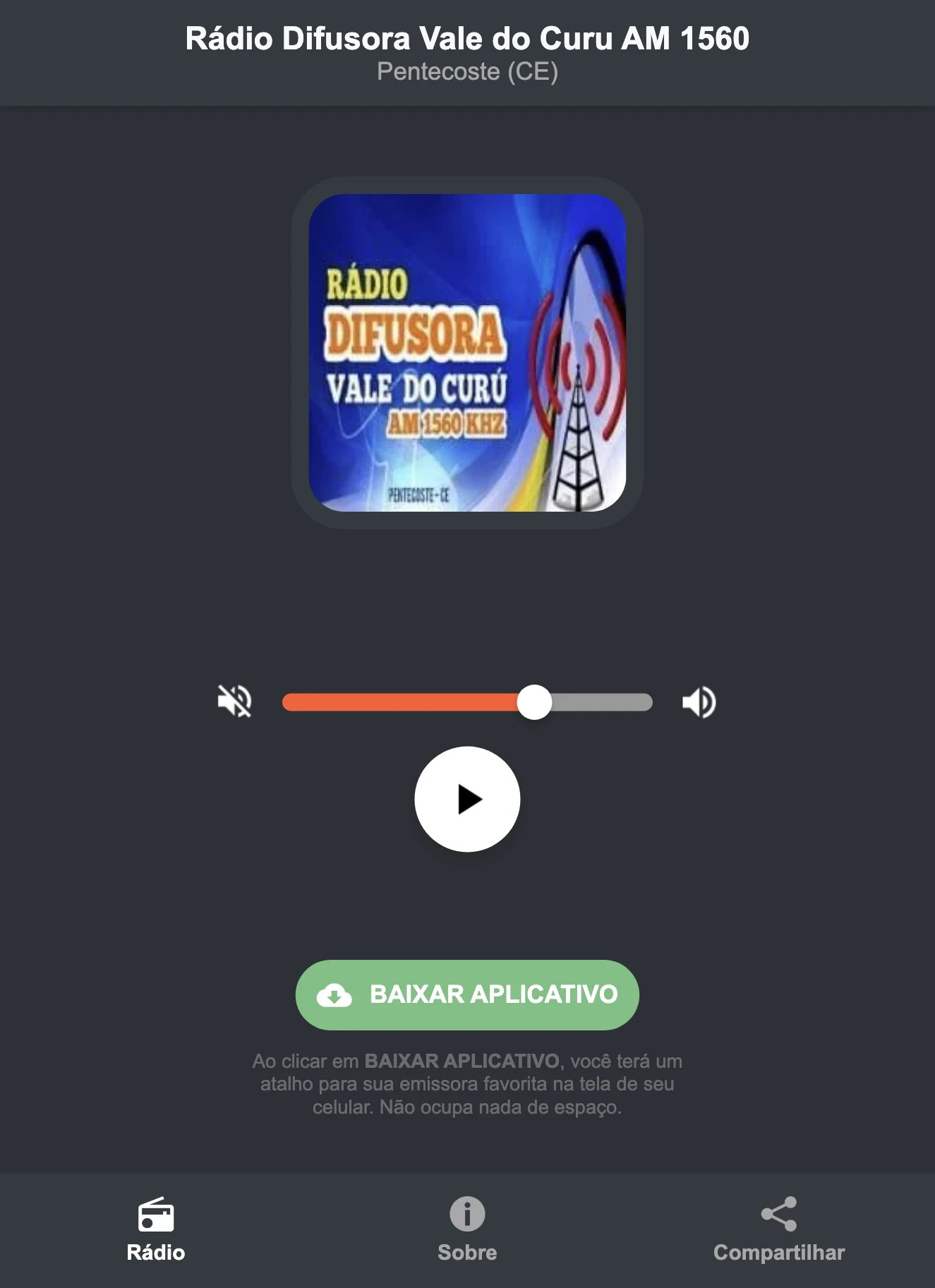 Screenshot do aplicativo da Rádio Difusora Vale do Curu AM 1560