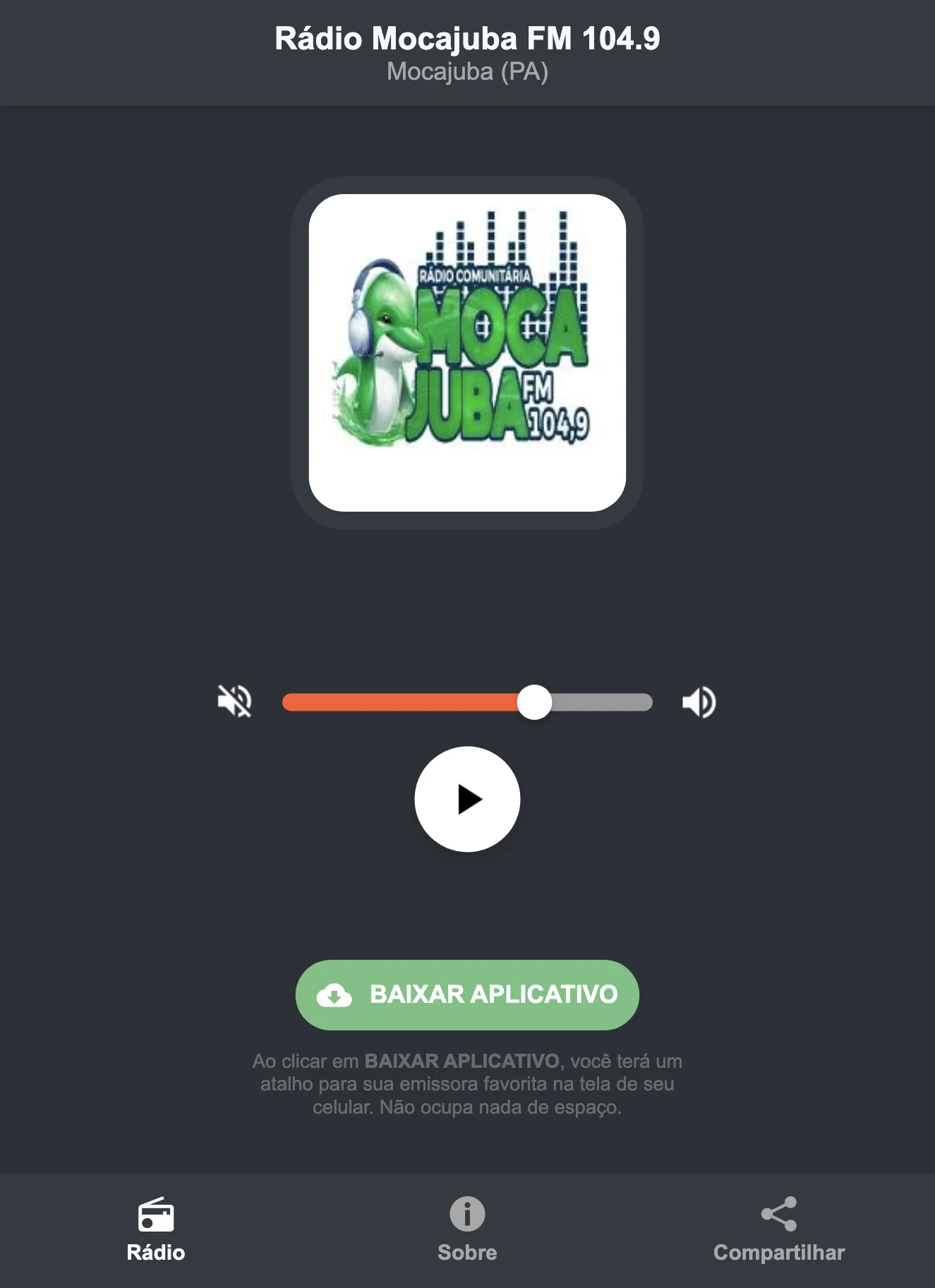 Screenshot do aplicativo da Rádio Mocajuba FM 104.9