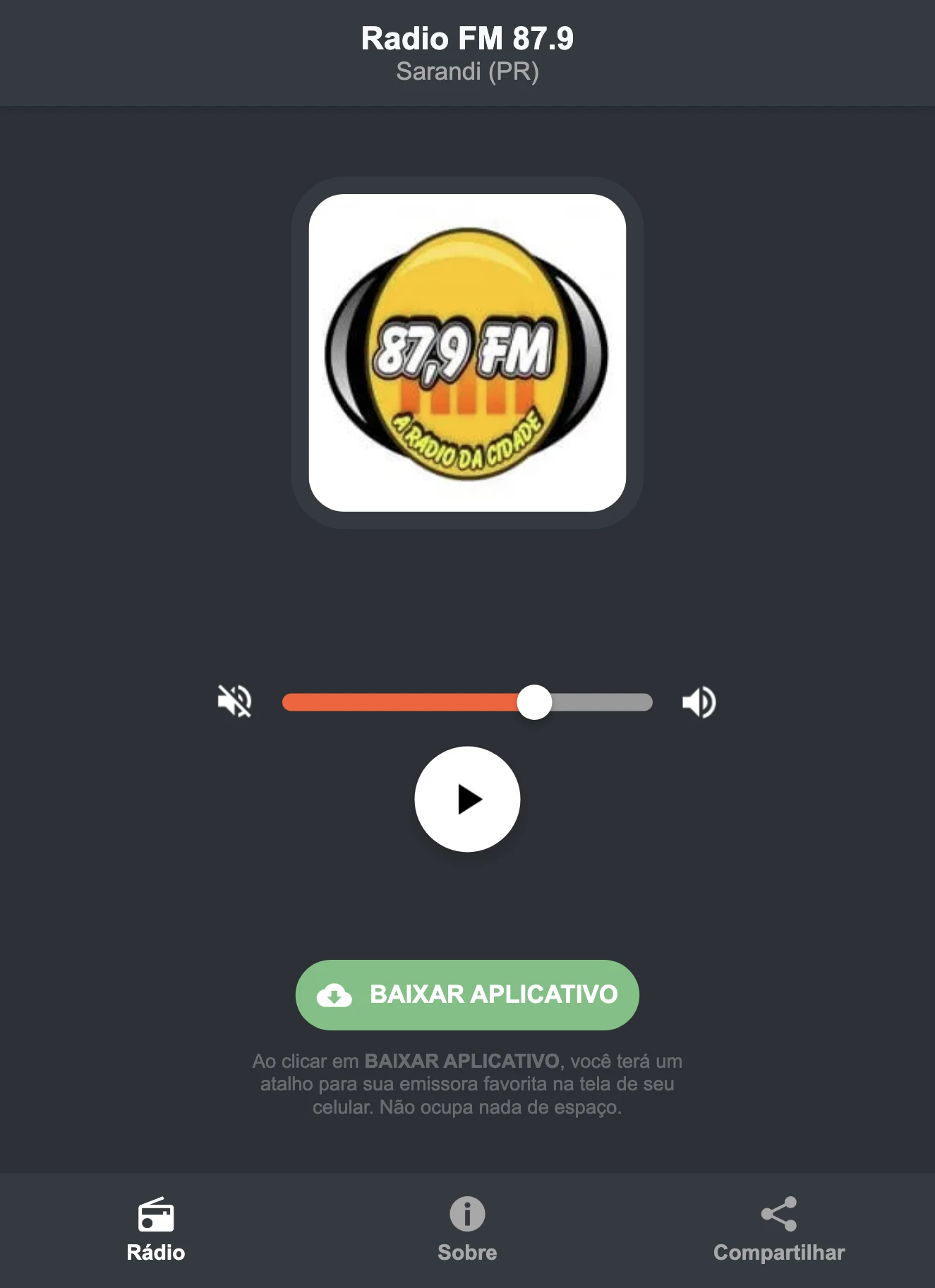 Screenshot do aplicativo da Radio FM 87.9