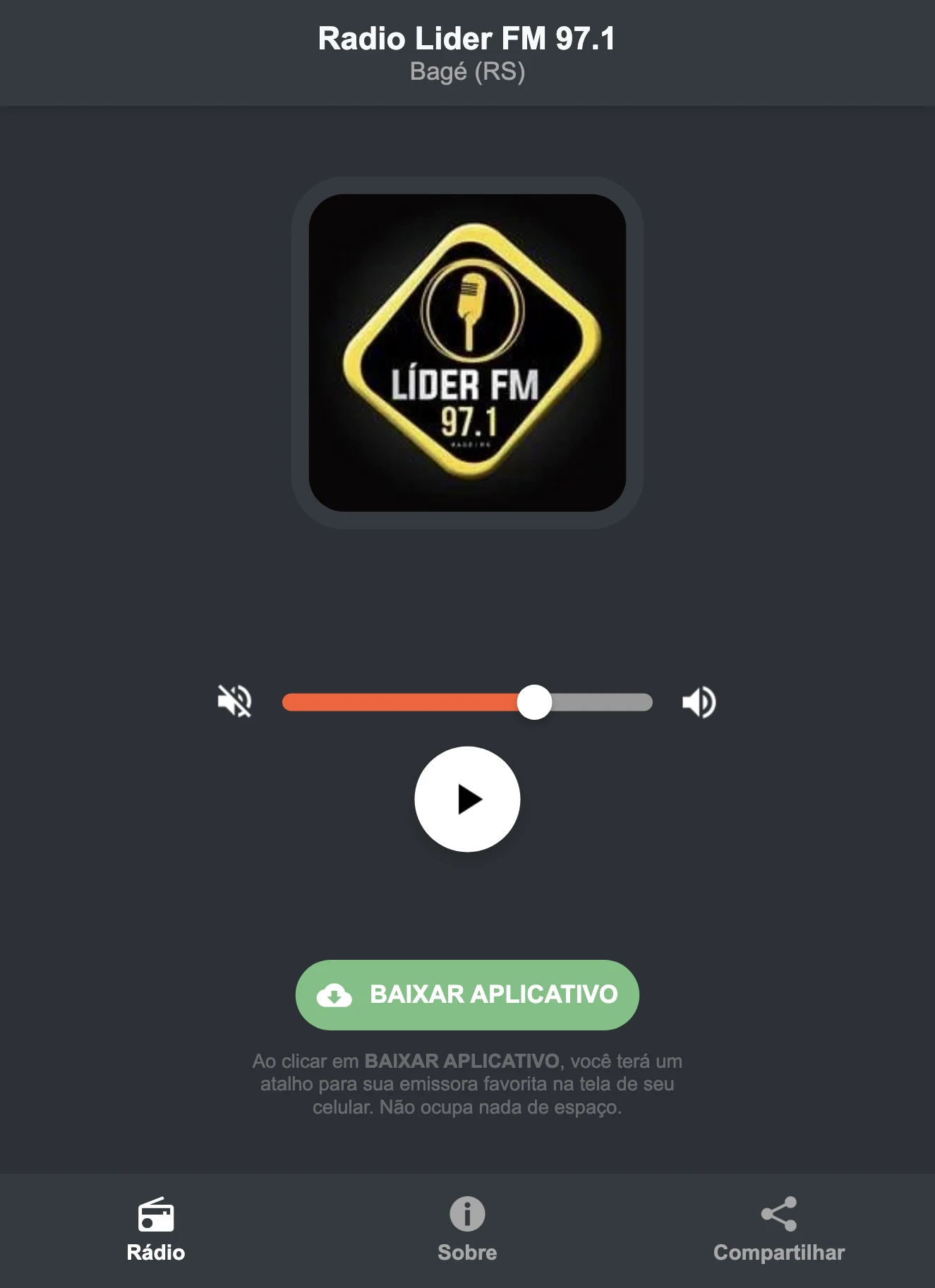 Screenshot do aplicativo da Radio Lider FM 97.1