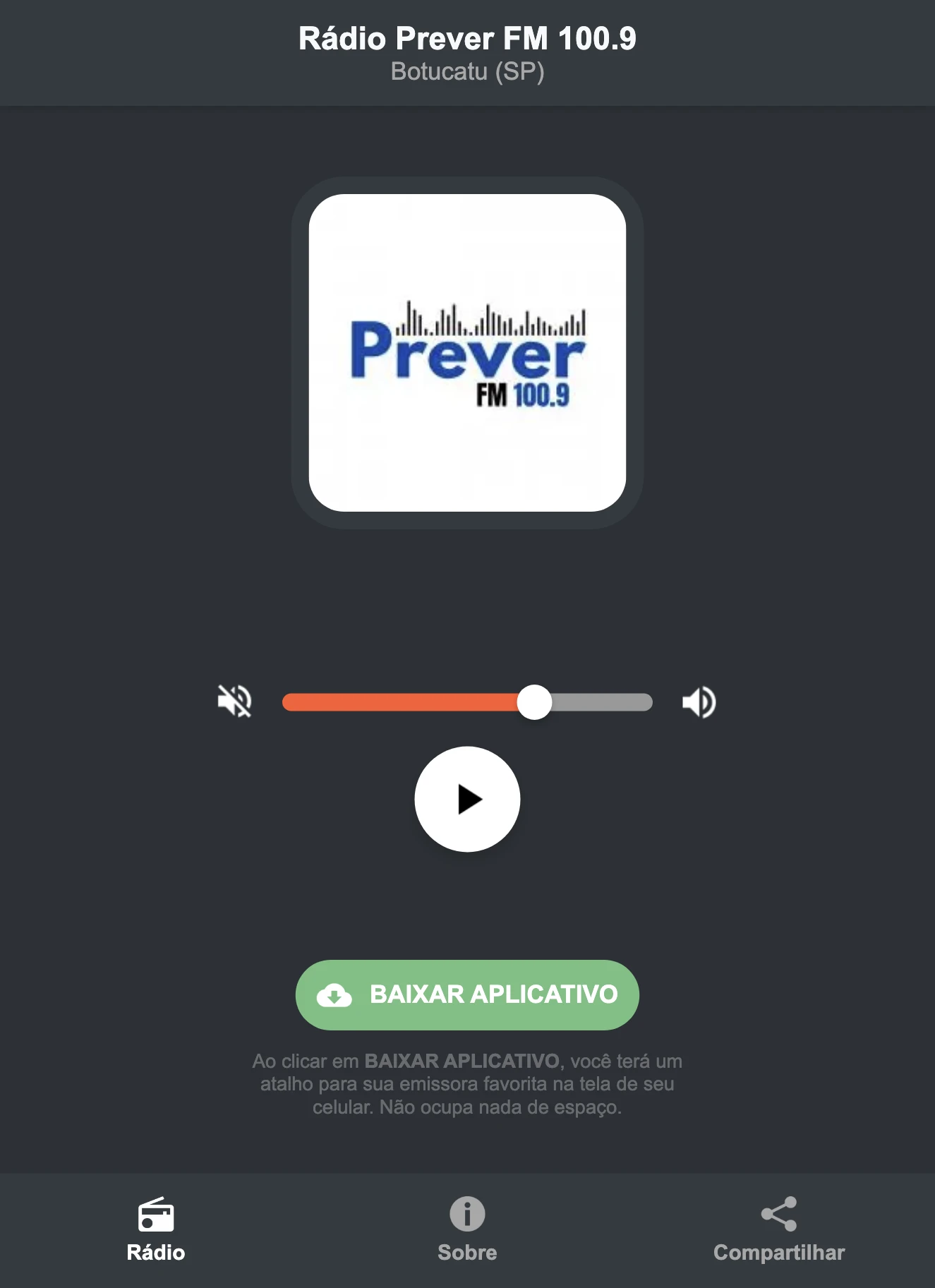 Screenshot do aplicativo da Rádio Prever FM 100.9