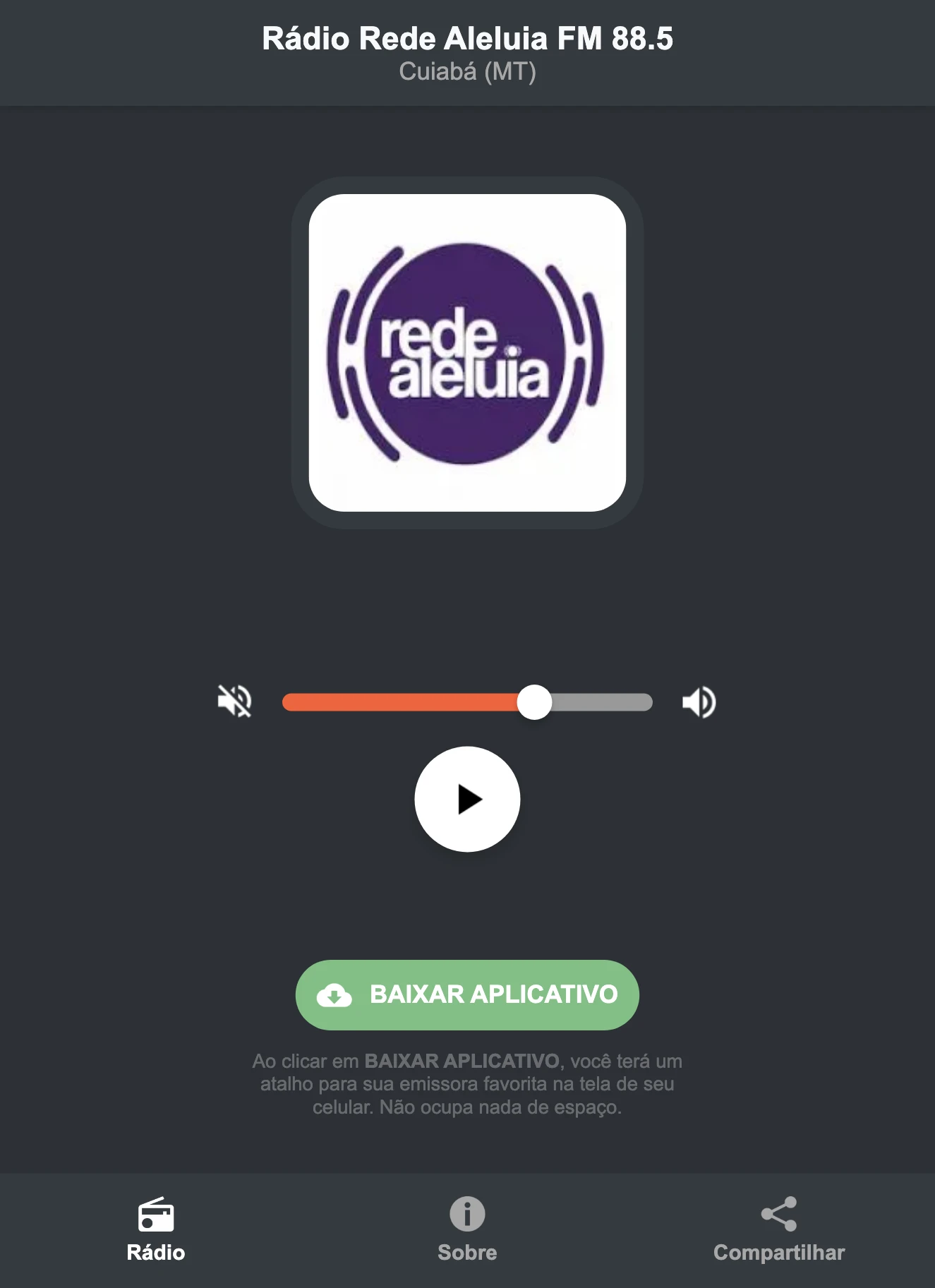 Screenshot do aplicativo da Rádio Rede Aleluia FM 88.5
