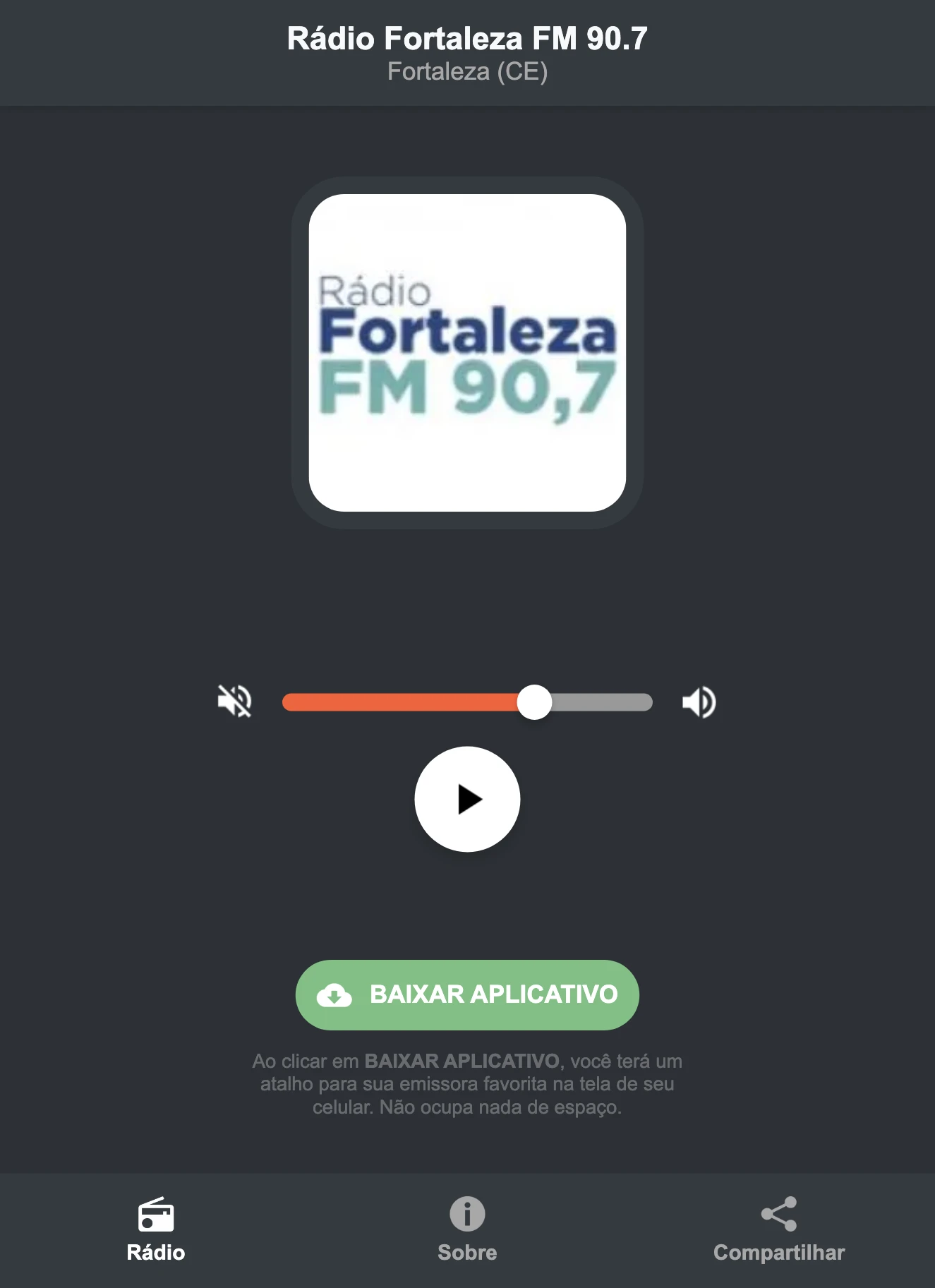 Screenshot do aplicativo da Rádio Fortaleza FM 90.7