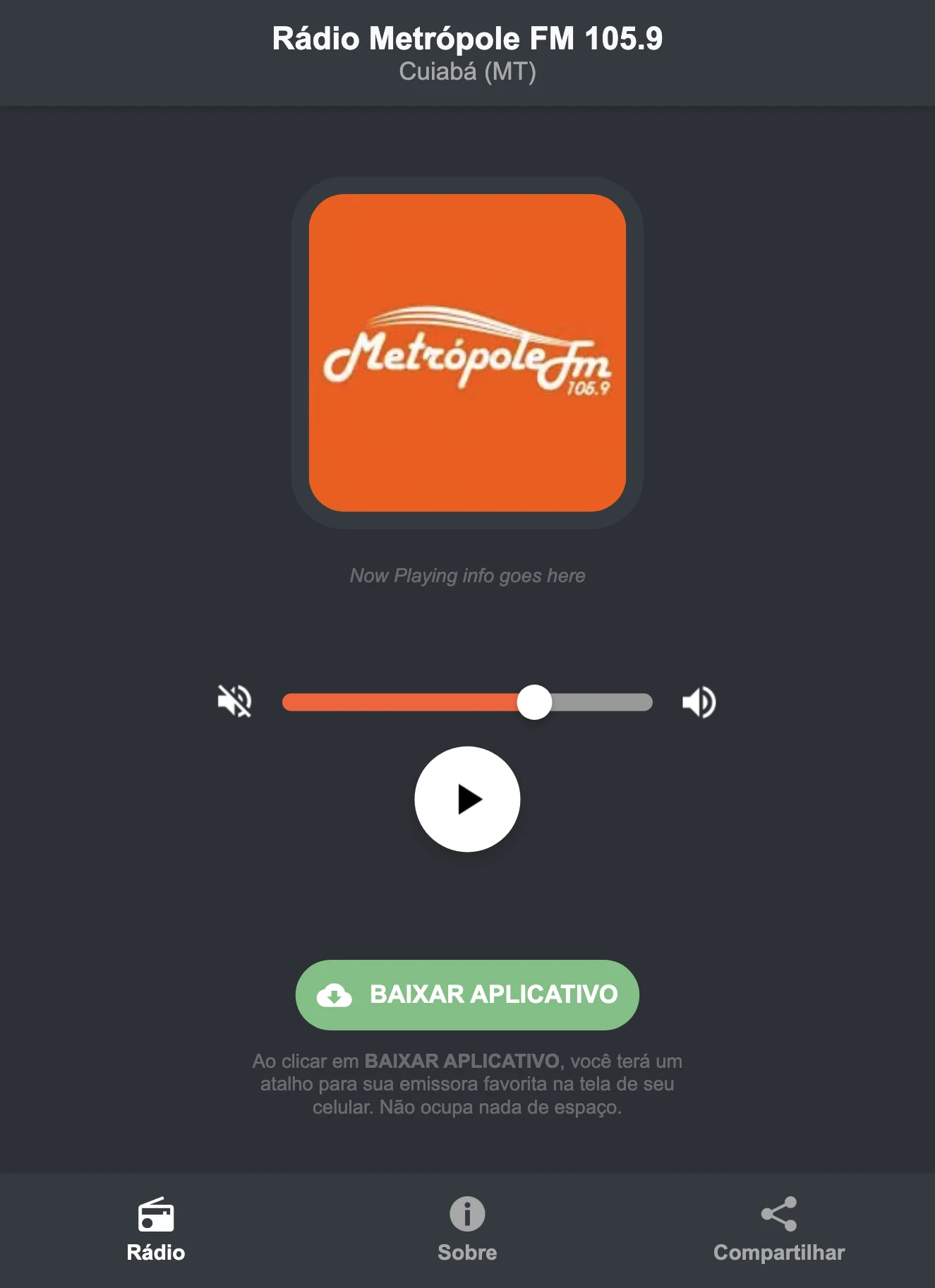 Screenshot do aplicativo da Rádio Metrópole FM 105.9