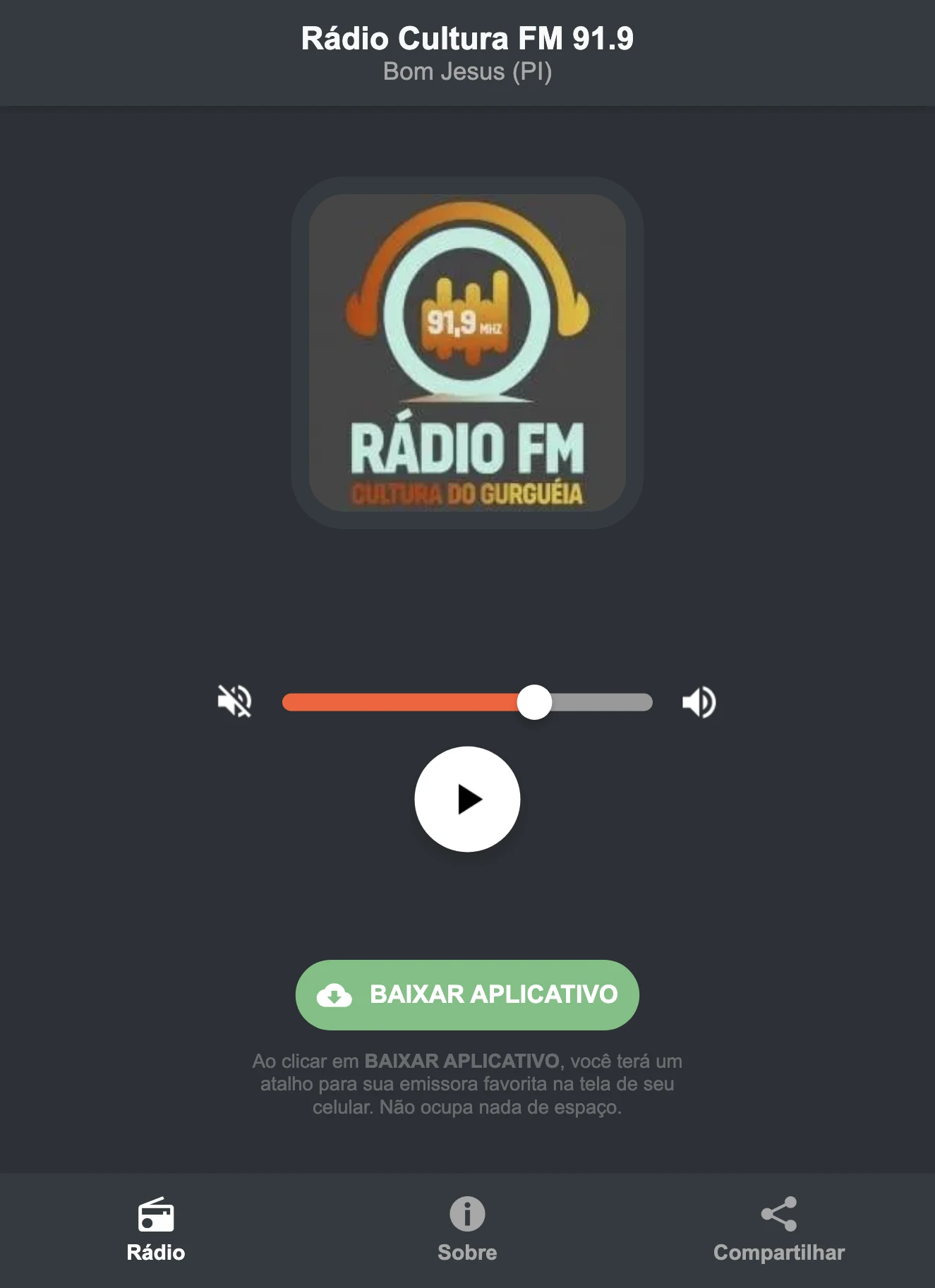 Screenshot do aplicativo da Rádio Cultura FM 91.9
