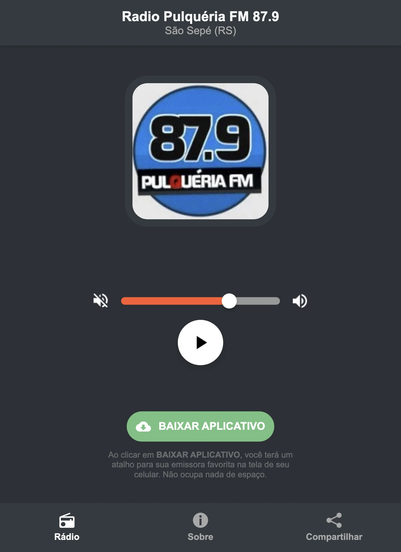 Screenshot do aplicativo da Radio Pulquéria FM 87.9