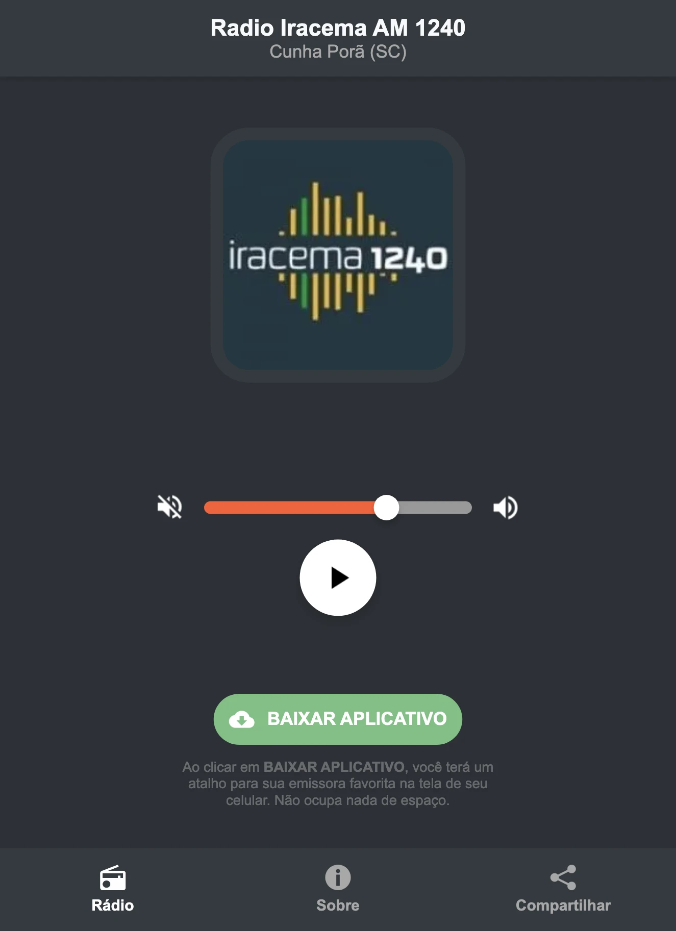 Screenshot do aplicativo da Radio Iracema AM 1240