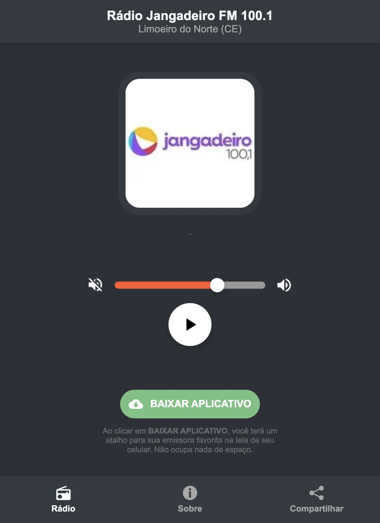 Screenshot do aplicativo da Rádio Jangadeiro FM 100.1