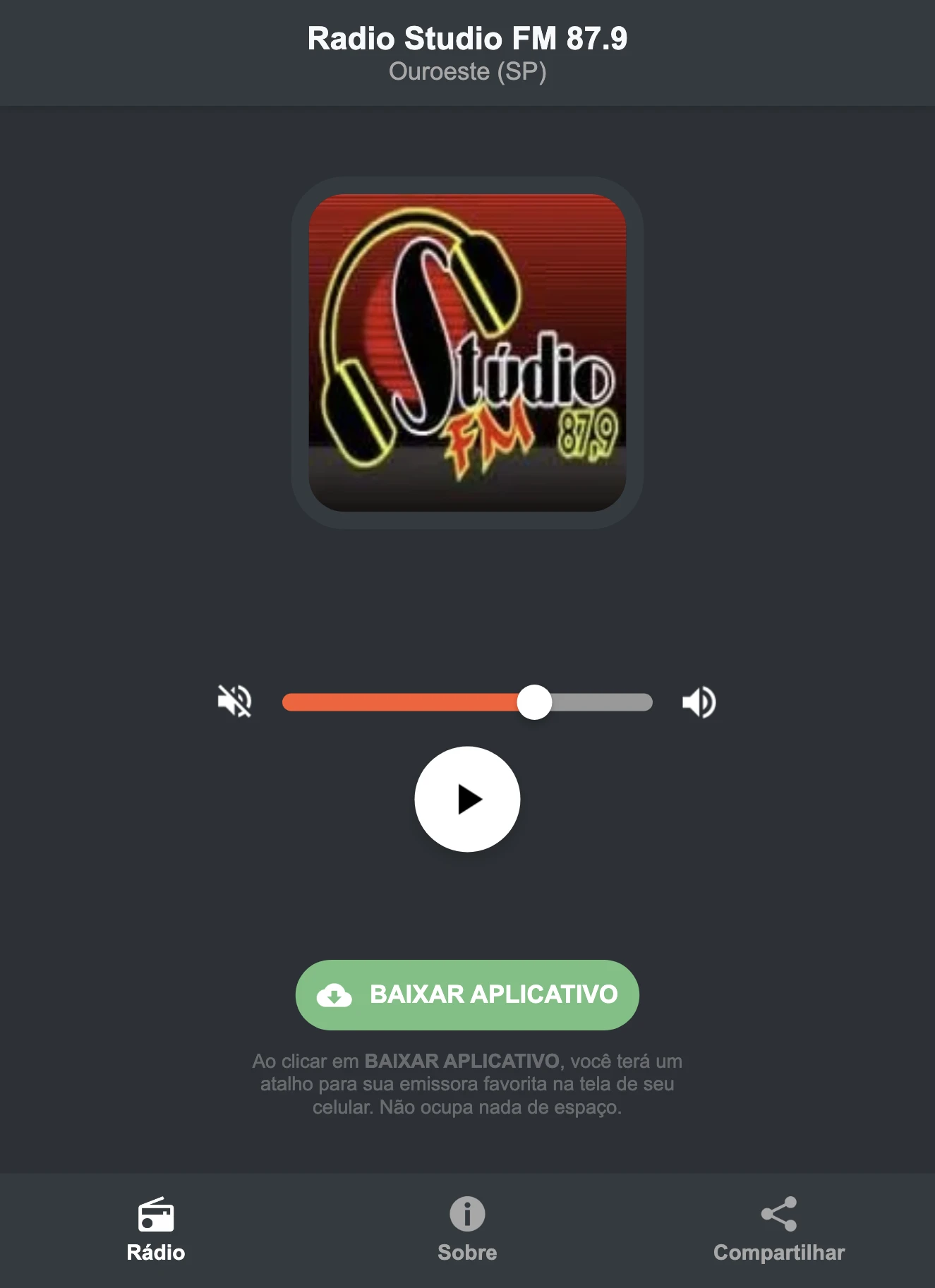 Screenshot do aplicativo da Radio Studio FM 87.9