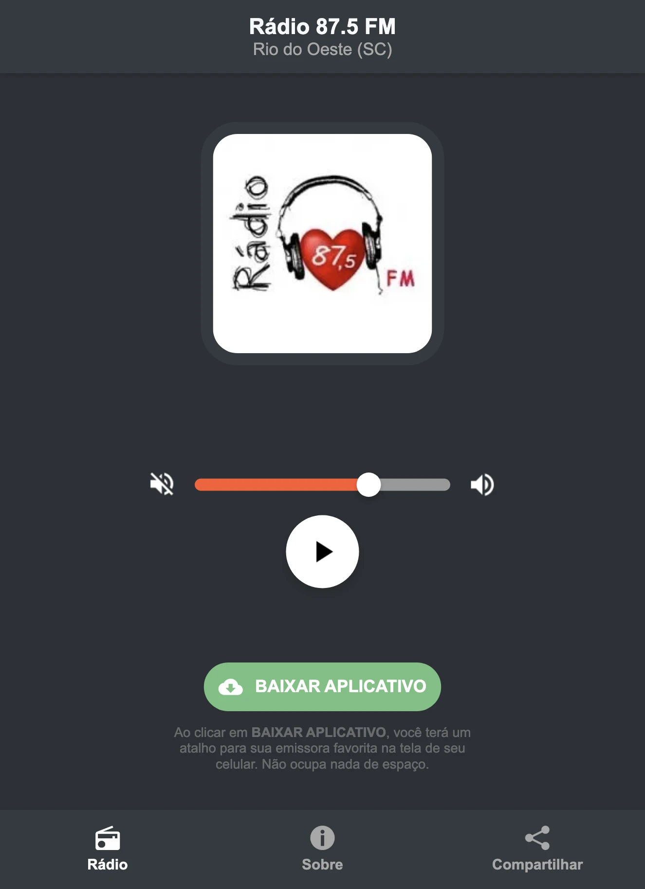 Screenshot do aplicativo da Rádio 87.5 FM