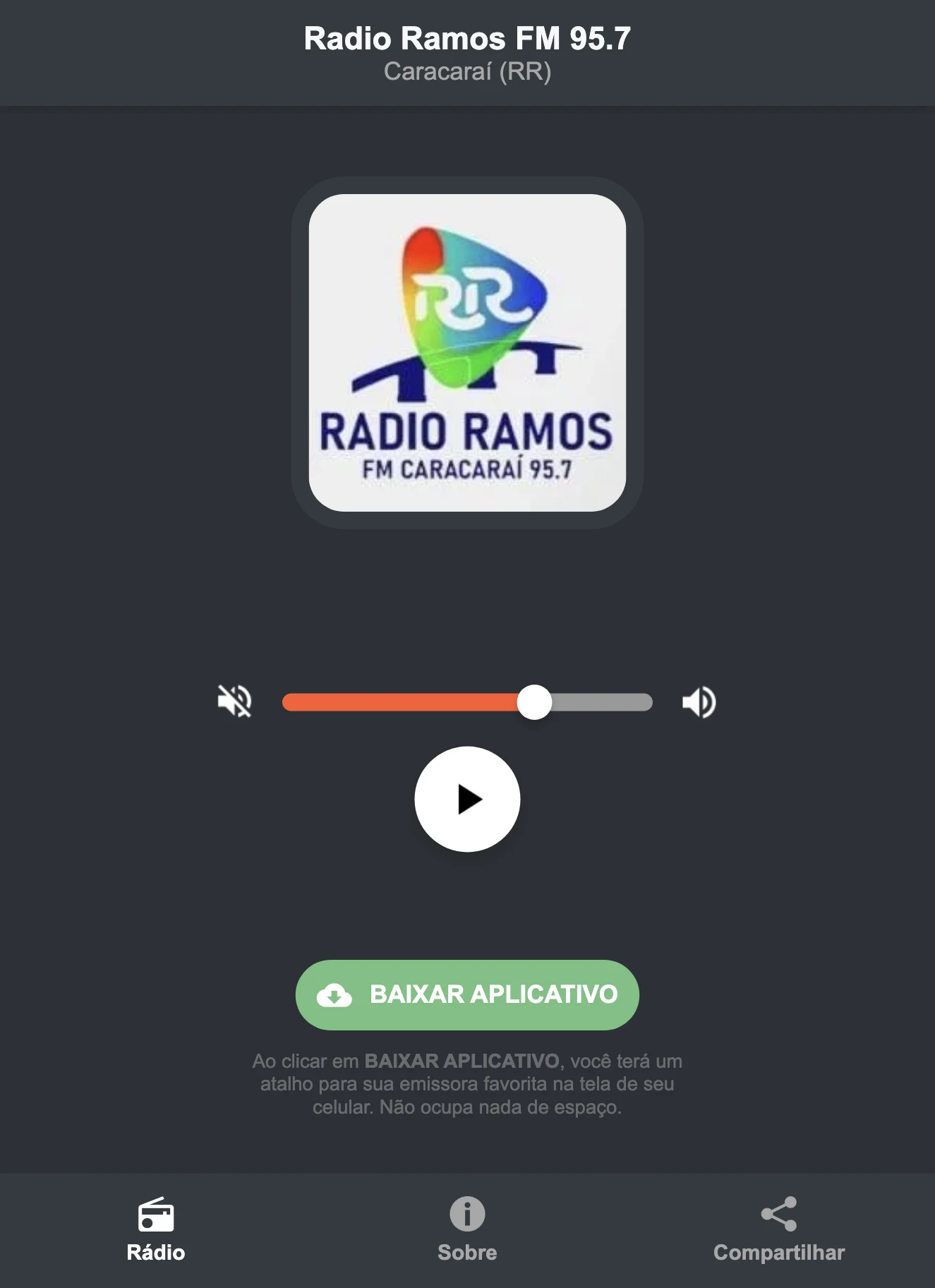Screenshot do aplicativo da Radio Ramos FM 95.7
