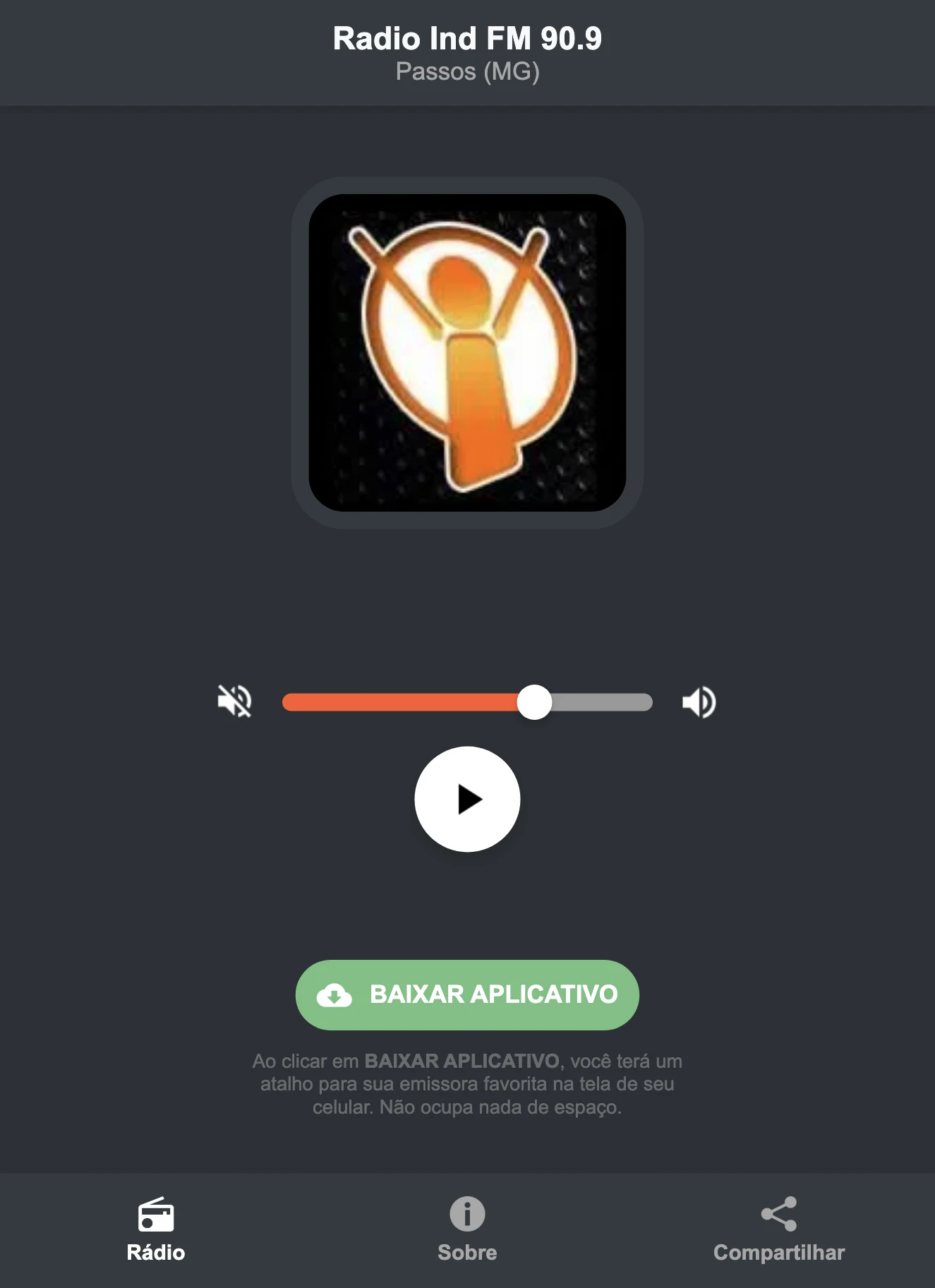 Screenshot do aplicativo da Radio Ind FM 90.9