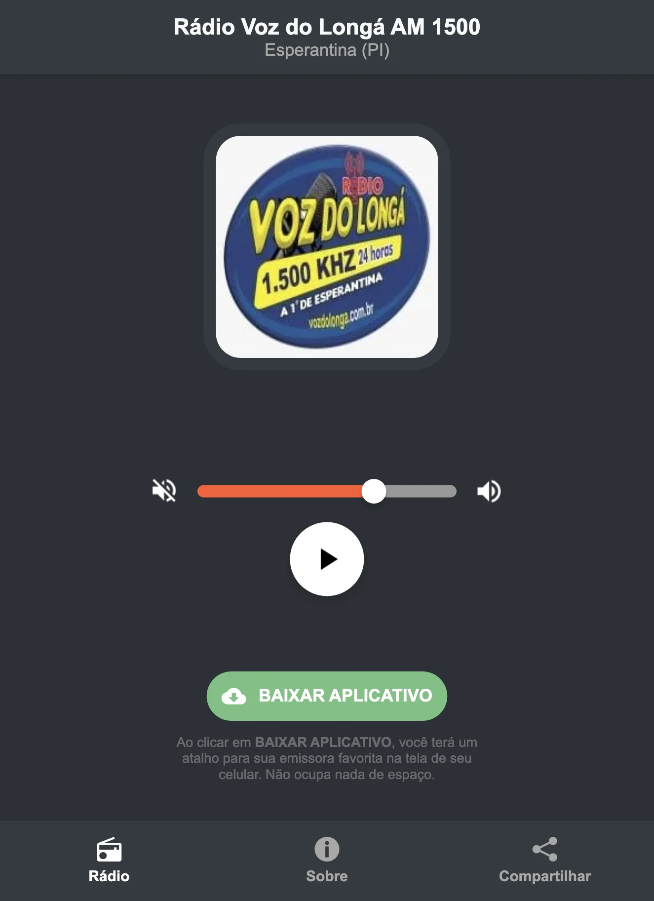 Screenshot do aplicativo da Rádio Voz do Longá AM 1500
