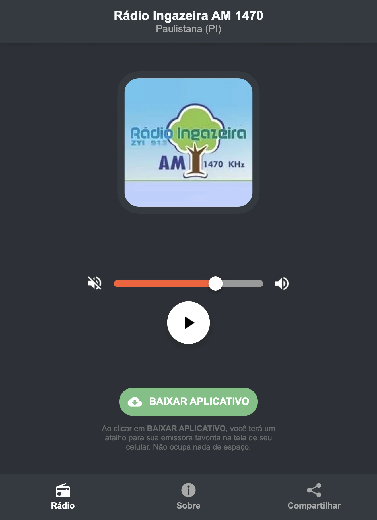 Screenshot do aplicativo da Rádio Ingazeira AM 1470