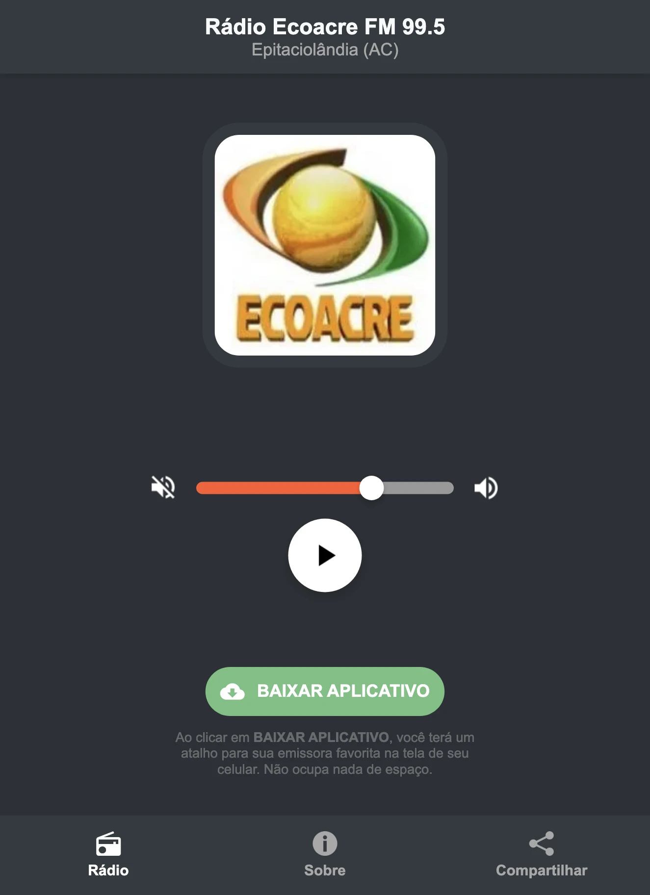 Screenshot do aplicativo da Rádio Ecoacre FM 99.5
