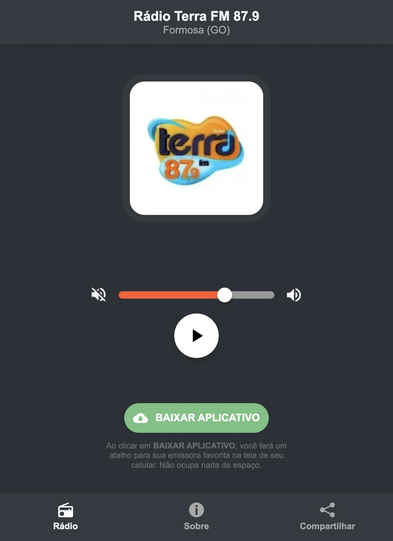 Screenshot do aplicativo da Rádio Terra FM 87.9
