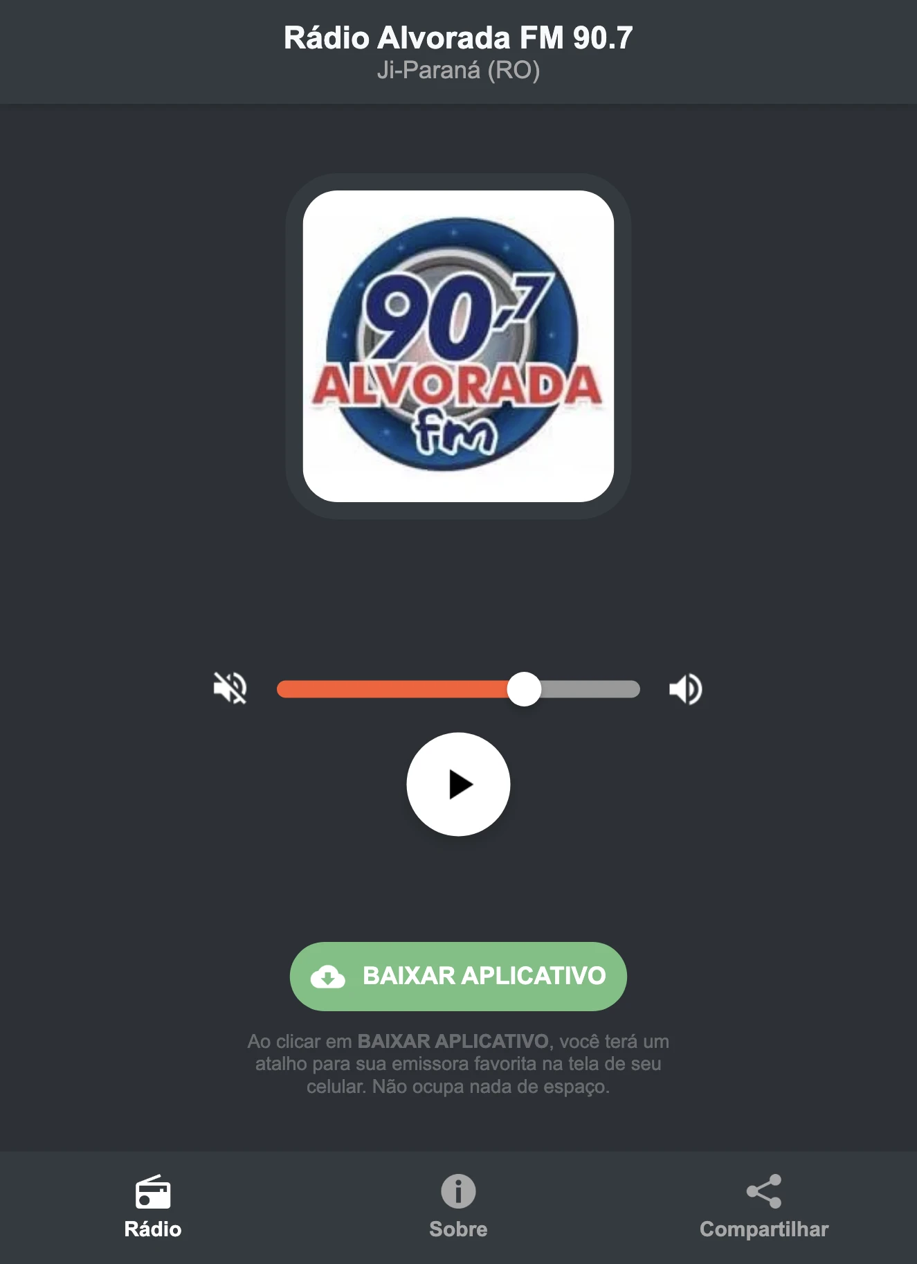Screenshot do aplicativo da Rádio Alvorada FM 90.7