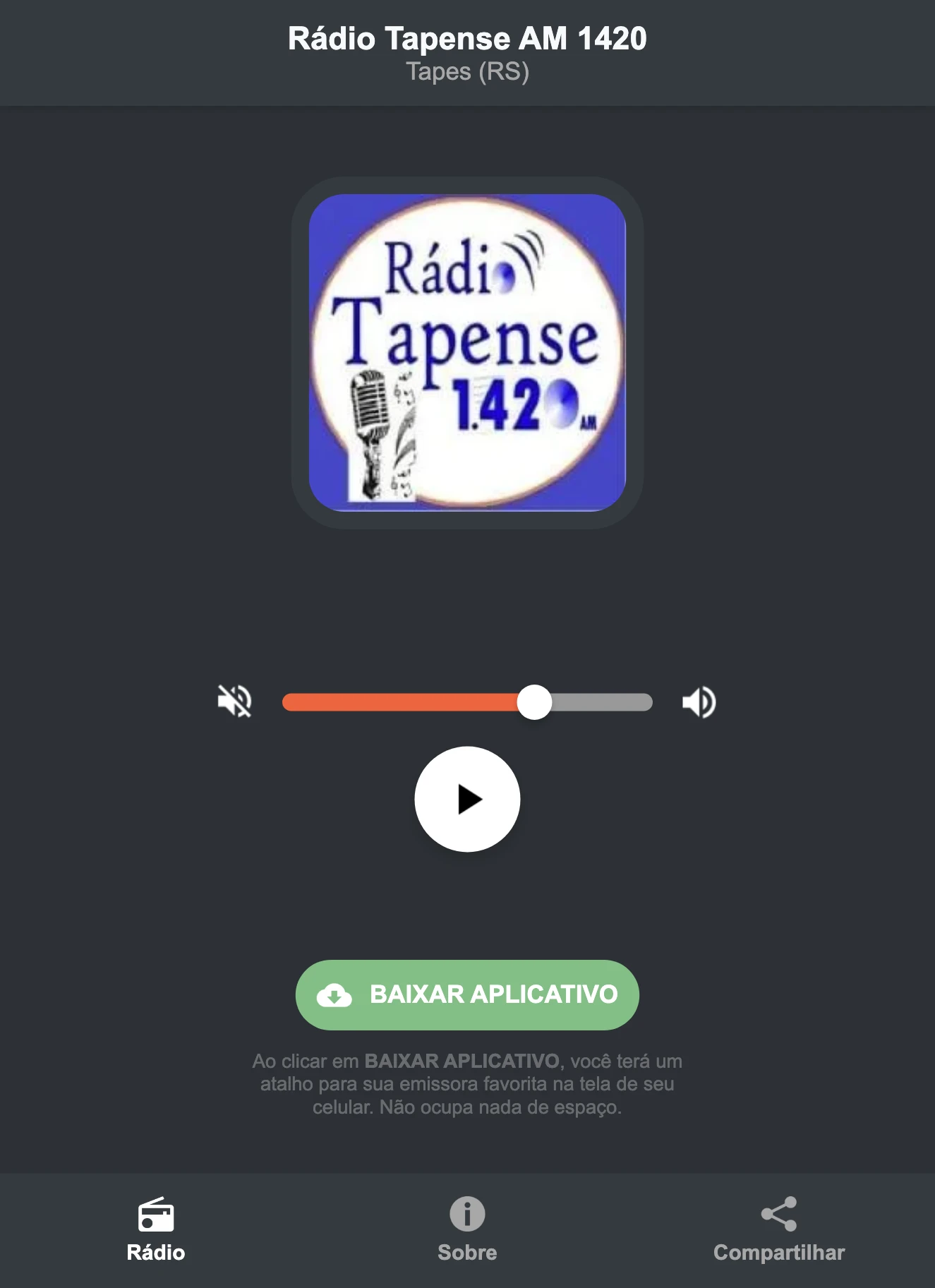 Screenshot do aplicativo da Rádio Tapense AM 1420