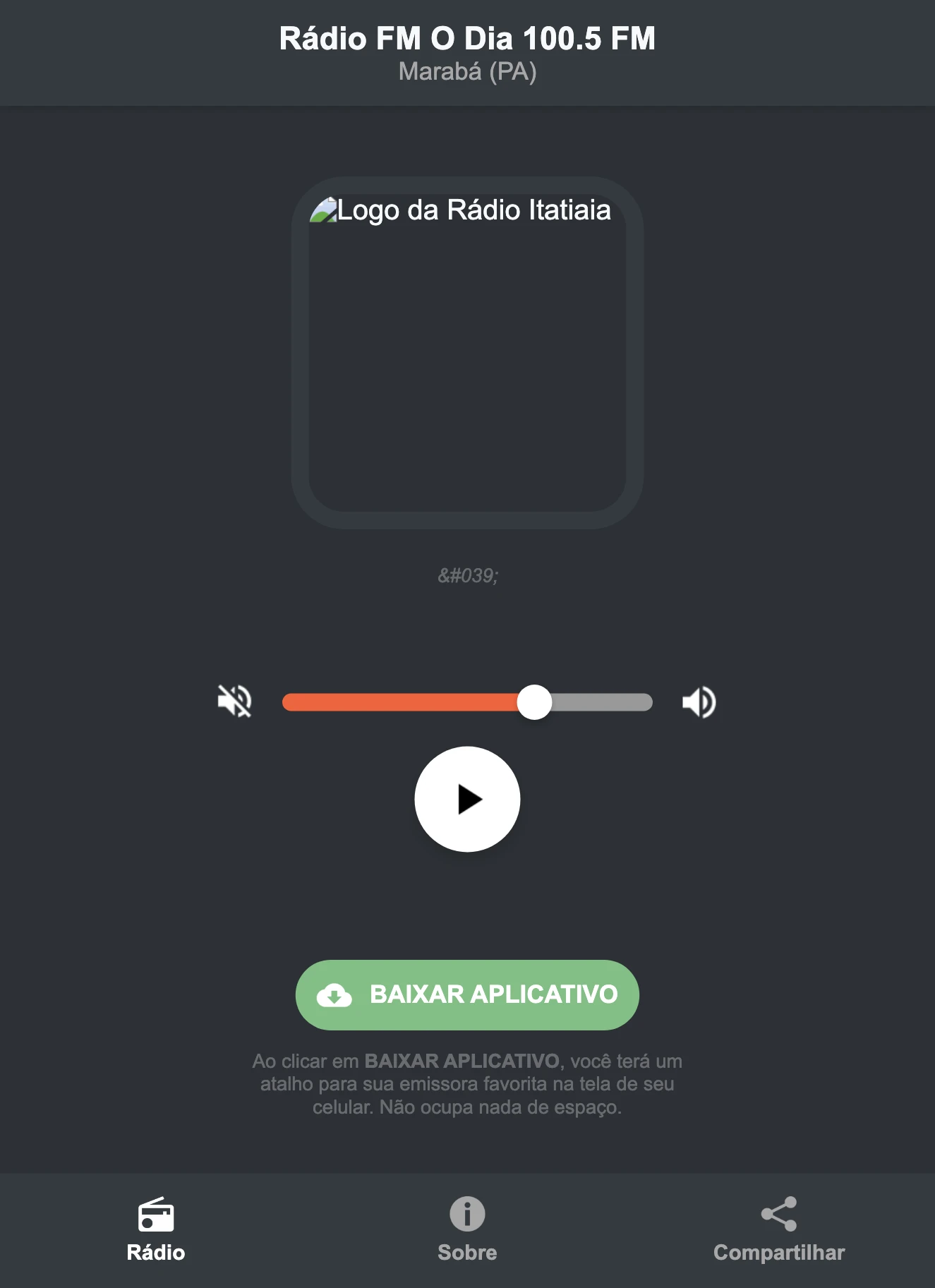 Screenshot do aplicativo da Rádio FM O Dia 100.5 FM