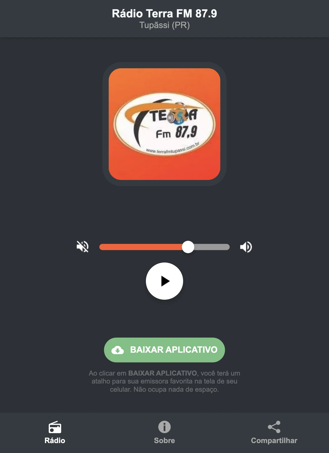 Screenshot do aplicativo da Rádio Terra FM 87.9