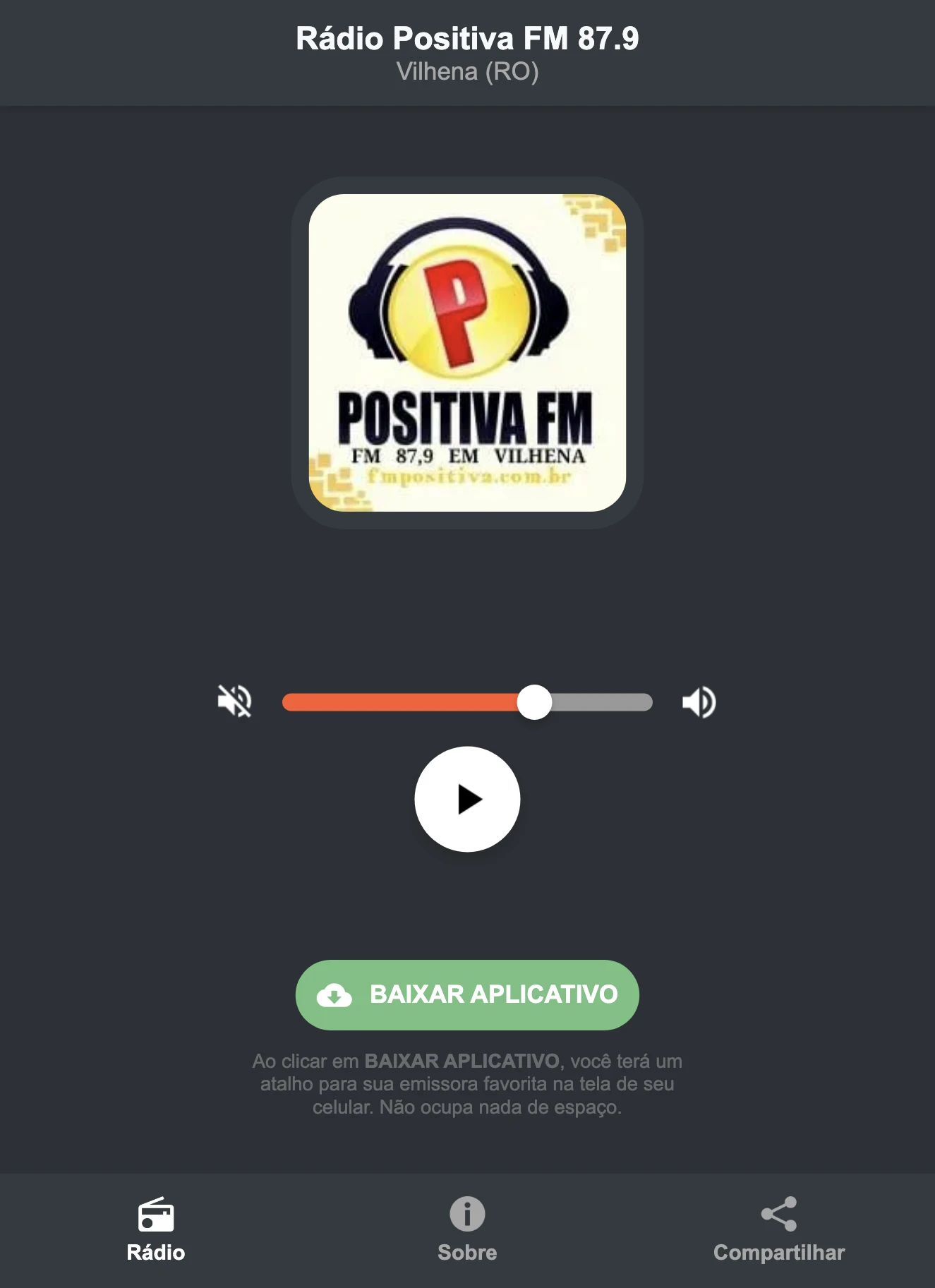 Screenshot do aplicativo da Rádio Positiva FM 87.9