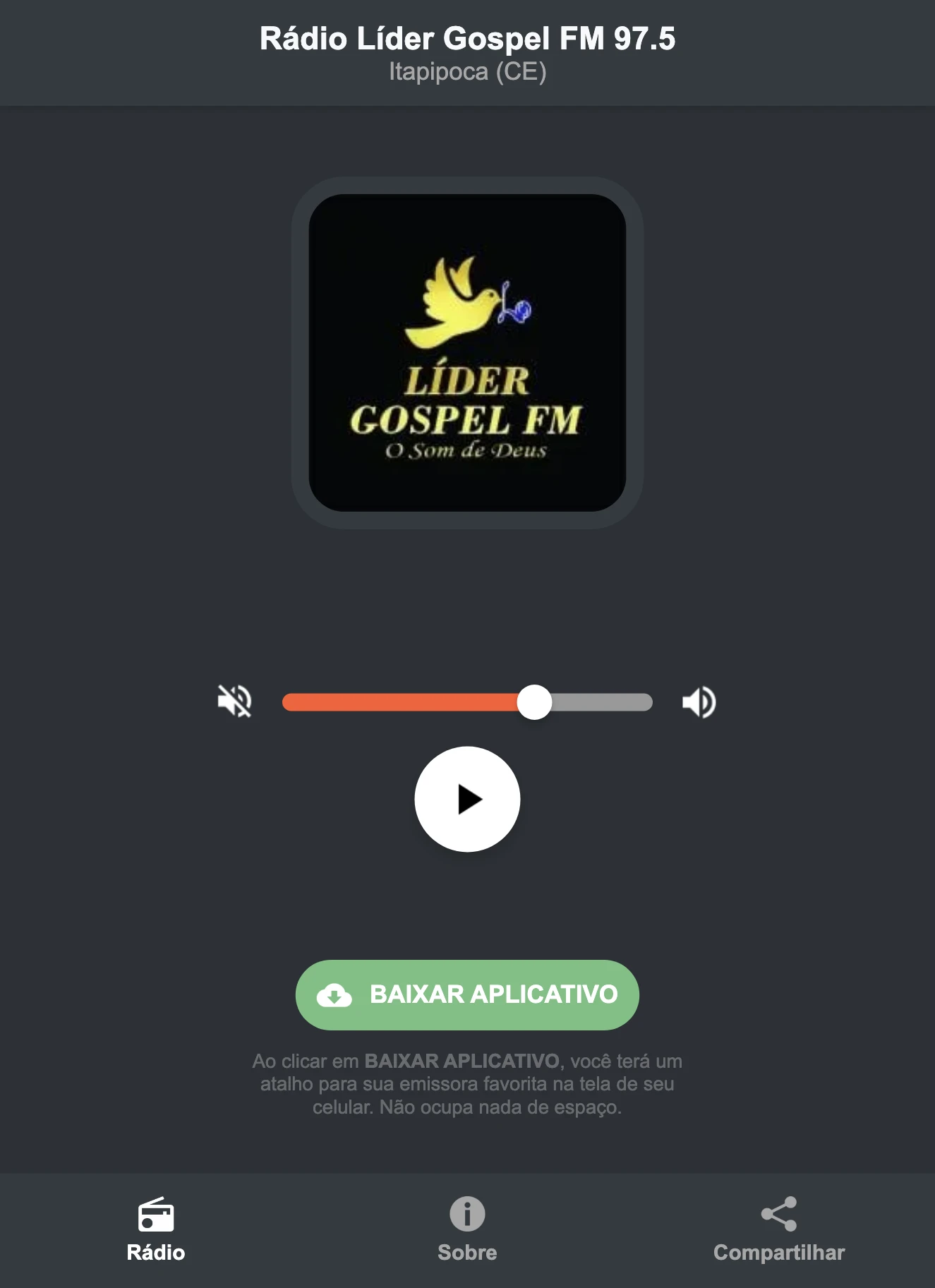Screenshot do aplicativo da Rádio Líder Gospel FM 97.5