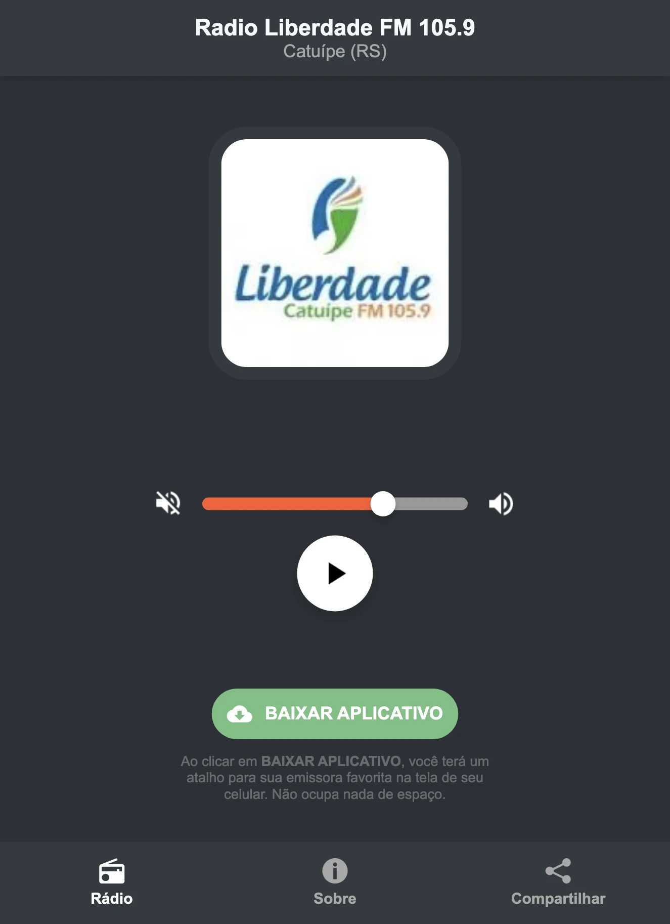 Screenshot do aplicativo da Radio Liberdade FM 105.9