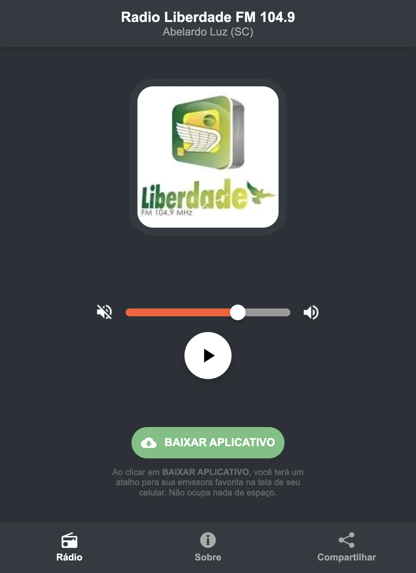 Screenshot do aplicativo da Radio Liberdade FM 104.9