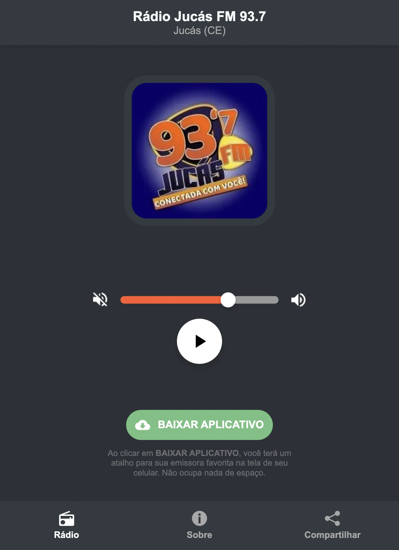 Screenshot do aplicativo da Rádio Jucás FM 93.7