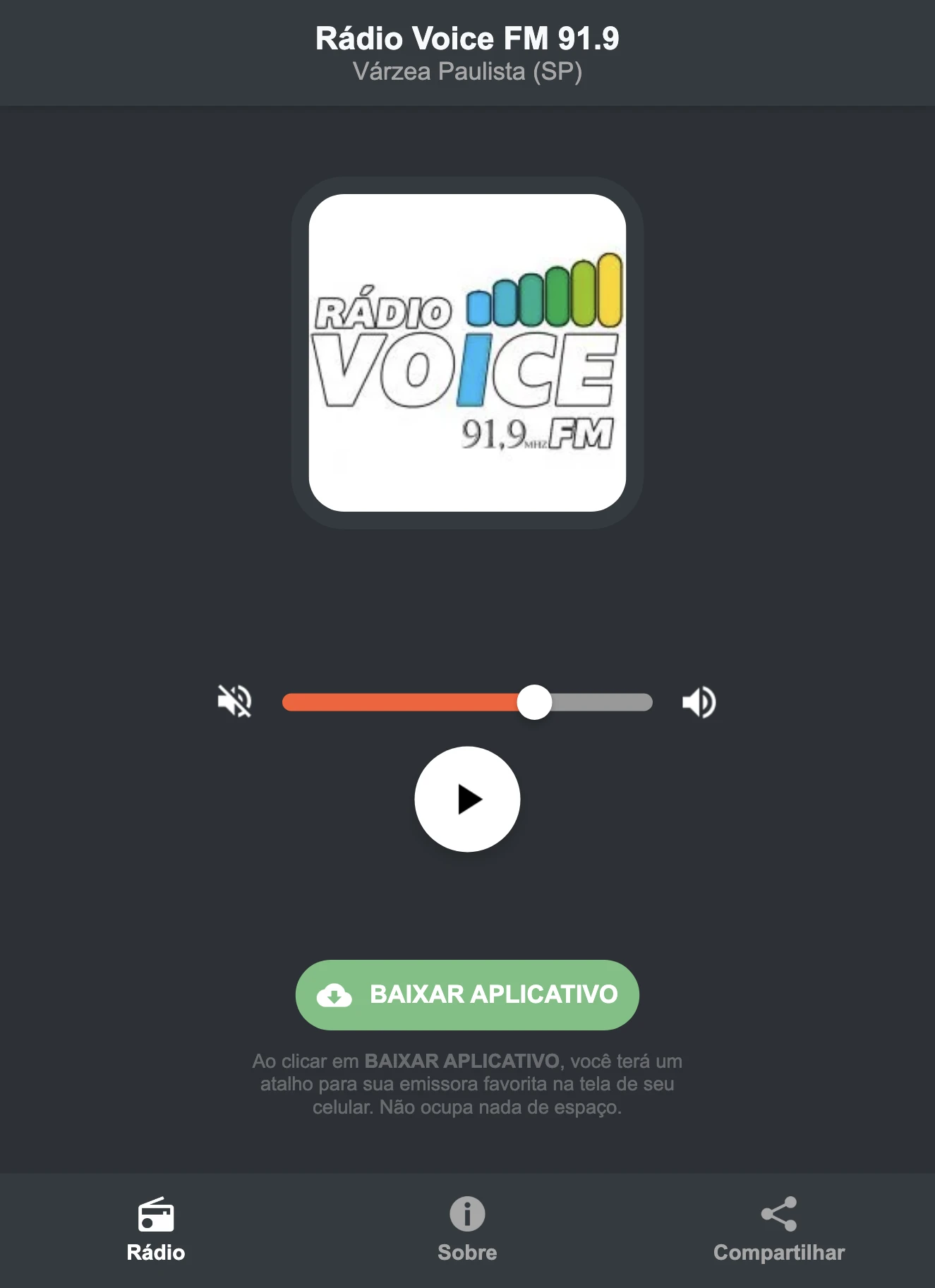 Screenshot do aplicativo da Rádio Voice FM 91.9