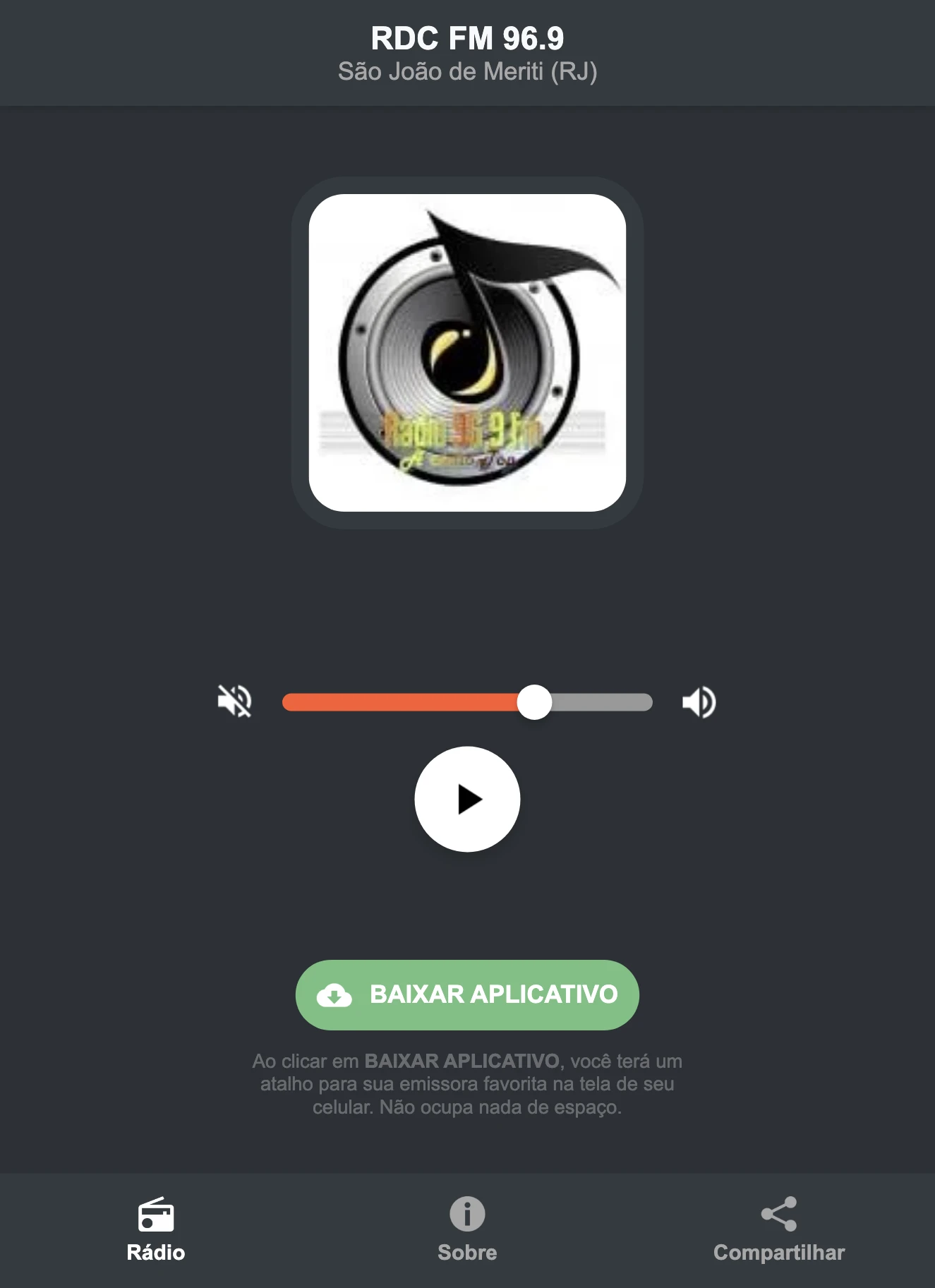 Screenshot do aplicativo da RDC FM 96.9