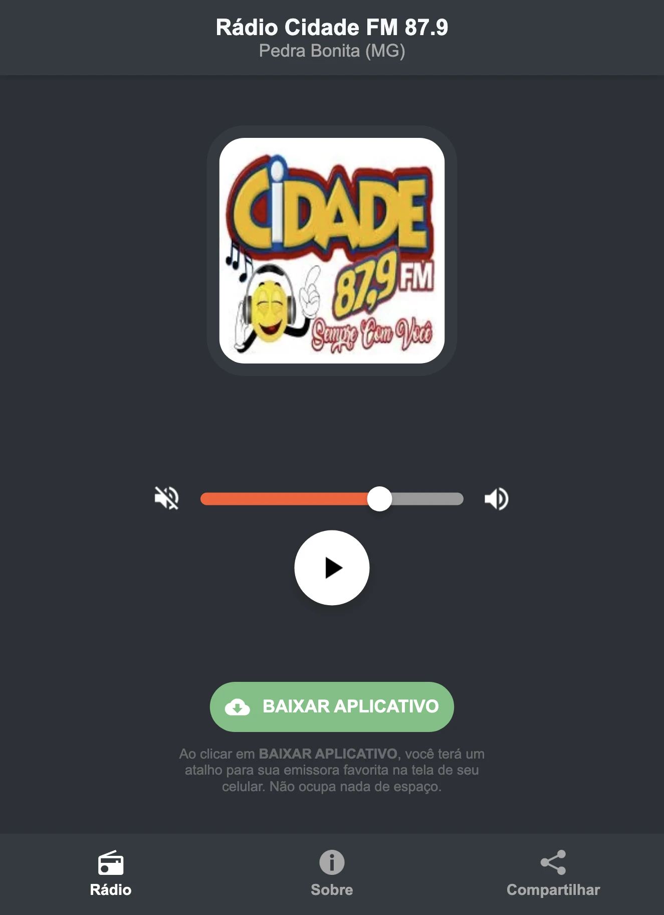 Screenshot do aplicativo da Rádio Cidade FM 87.9