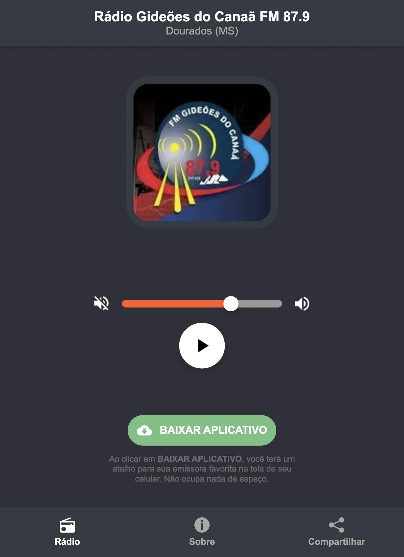 Screenshot do aplicativo da Rádio Gideões do Canaã FM 87.9