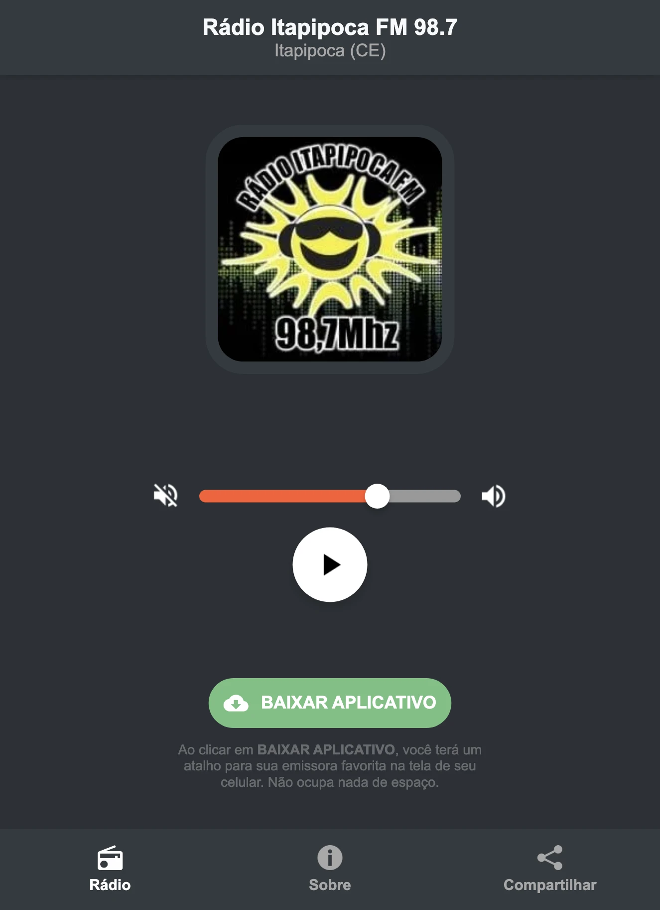 Screenshot do aplicativo da Rádio Itapipoca FM 98.7