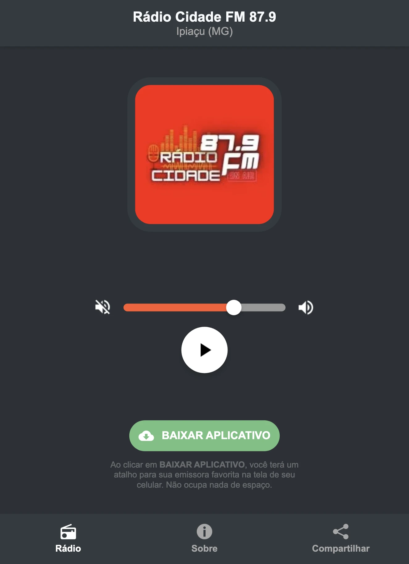 Screenshot do aplicativo da Rádio Cidade FM 87.9