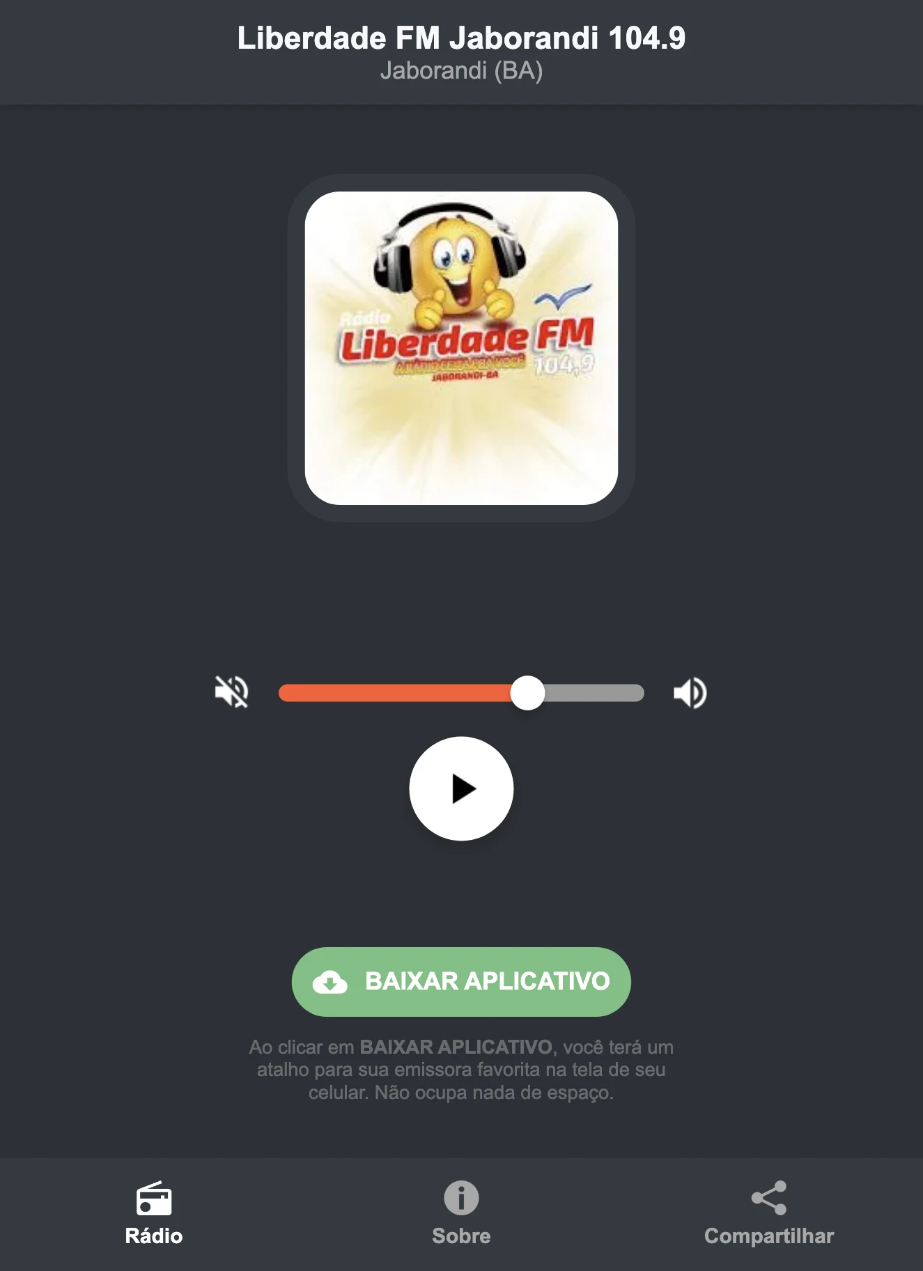 Screenshot do aplicativo da Liberdade FM Jaborandi 104.9