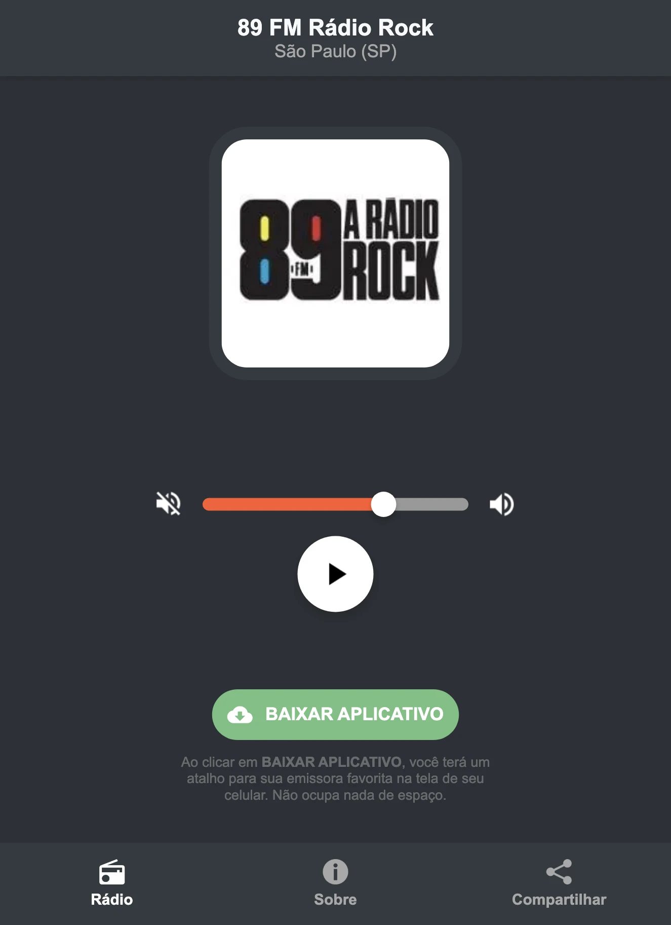 Screenshot do aplicativo da 89 FM Rádio Rock
