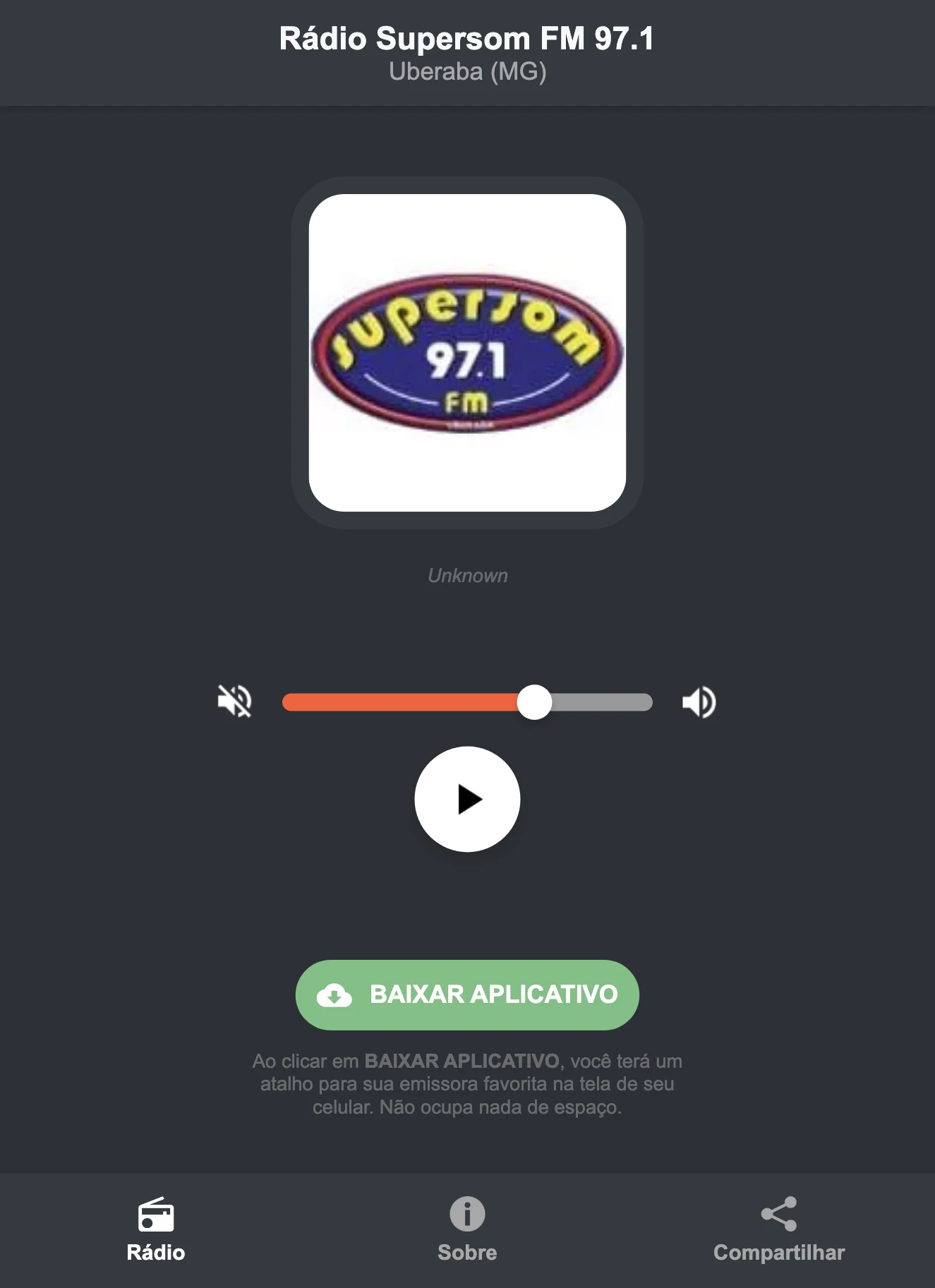 Screenshot do aplicativo da Rádio Supersom FM 97.1