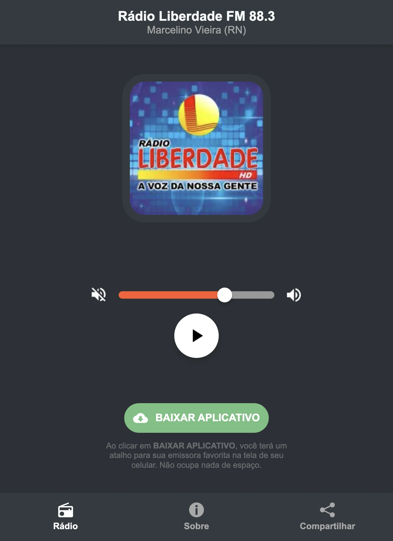 Screenshot do aplicativo da Rádio Liberdade FM 88.3