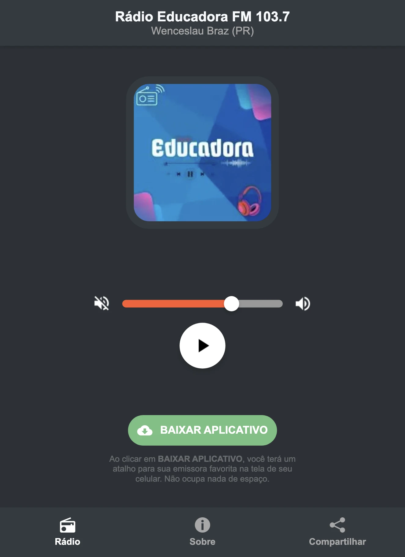 Screenshot do aplicativo da Rádio Educadora FM 103.7