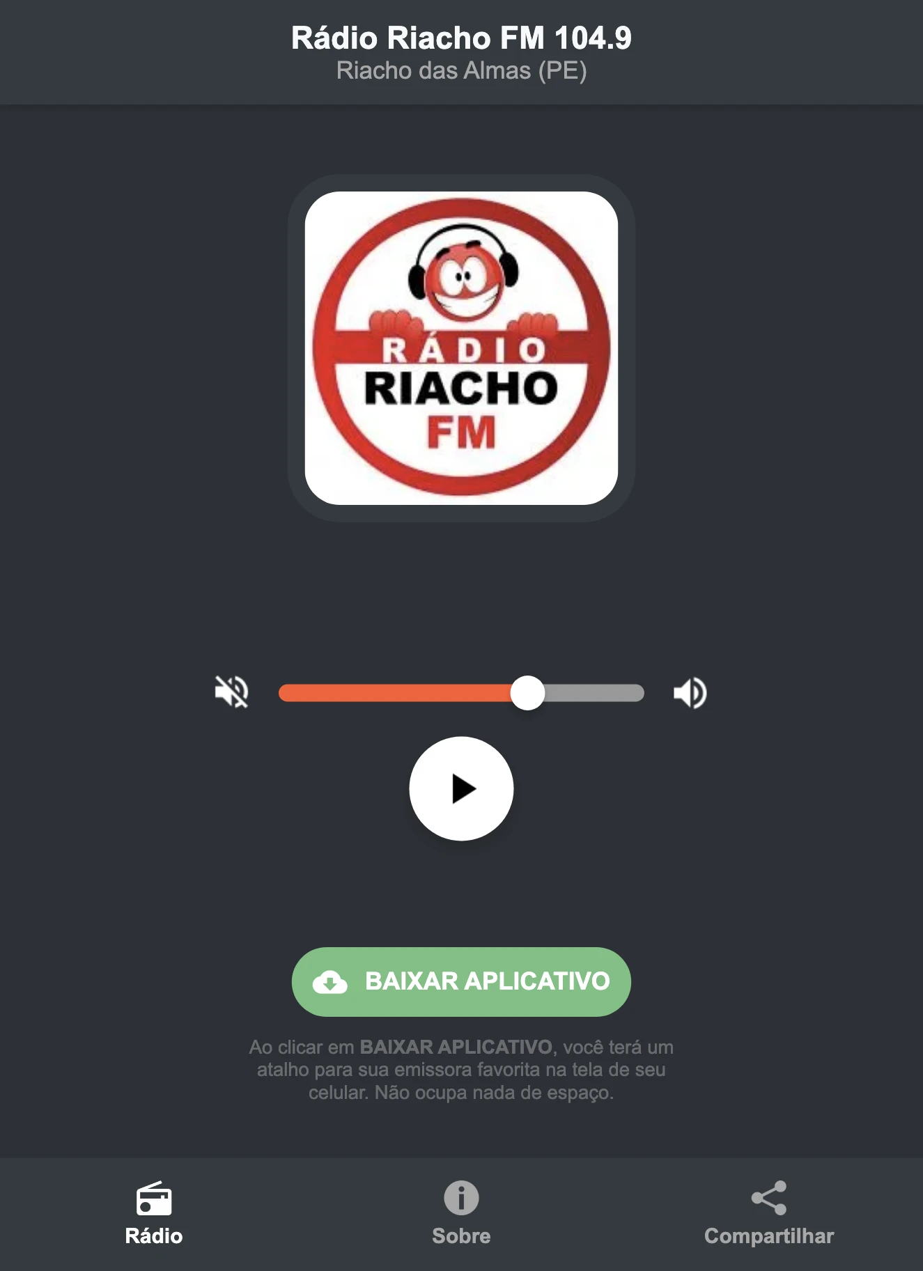 Screenshot do aplicativo da Rádio Riacho FM 104.9