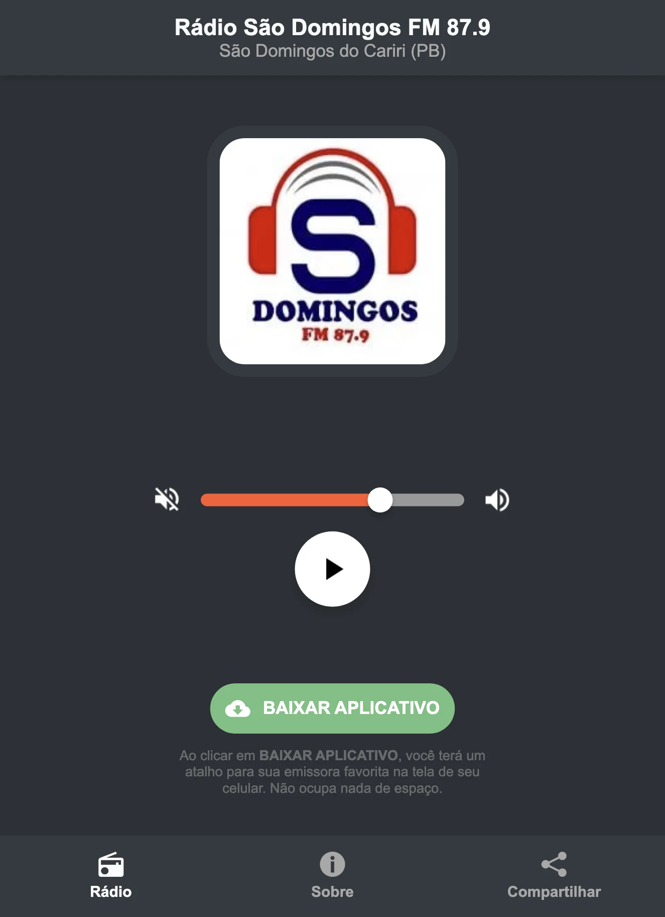 Screenshot do aplicativo da Rádio São Domingos FM 87.9