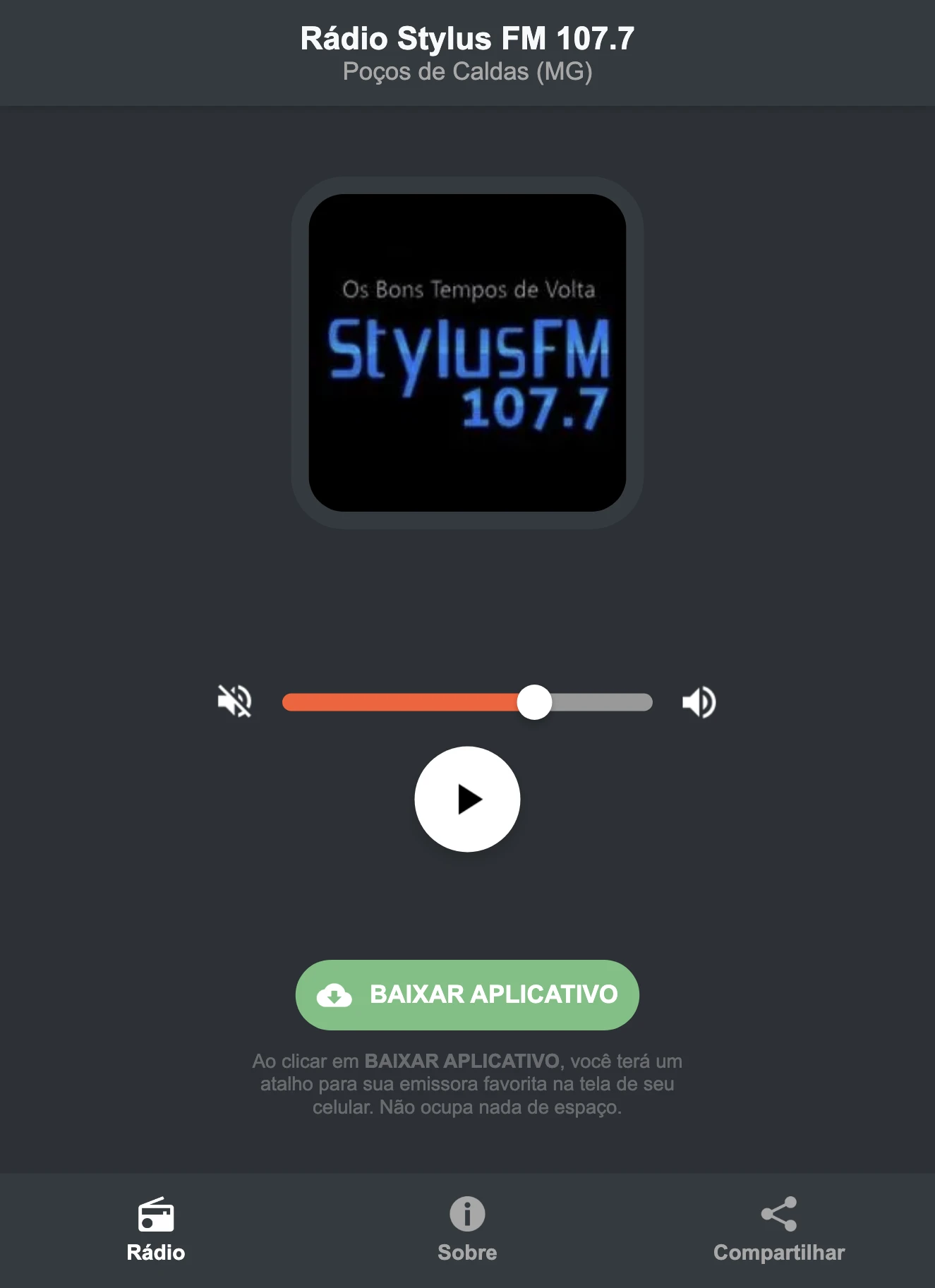 Screenshot do aplicativo da Rádio Stylus FM 107.7