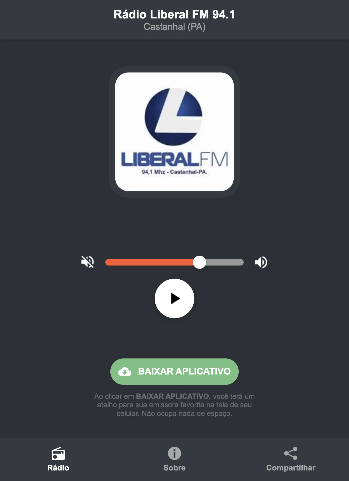 Screenshot do aplicativo da Rádio Liberal FM 94.1