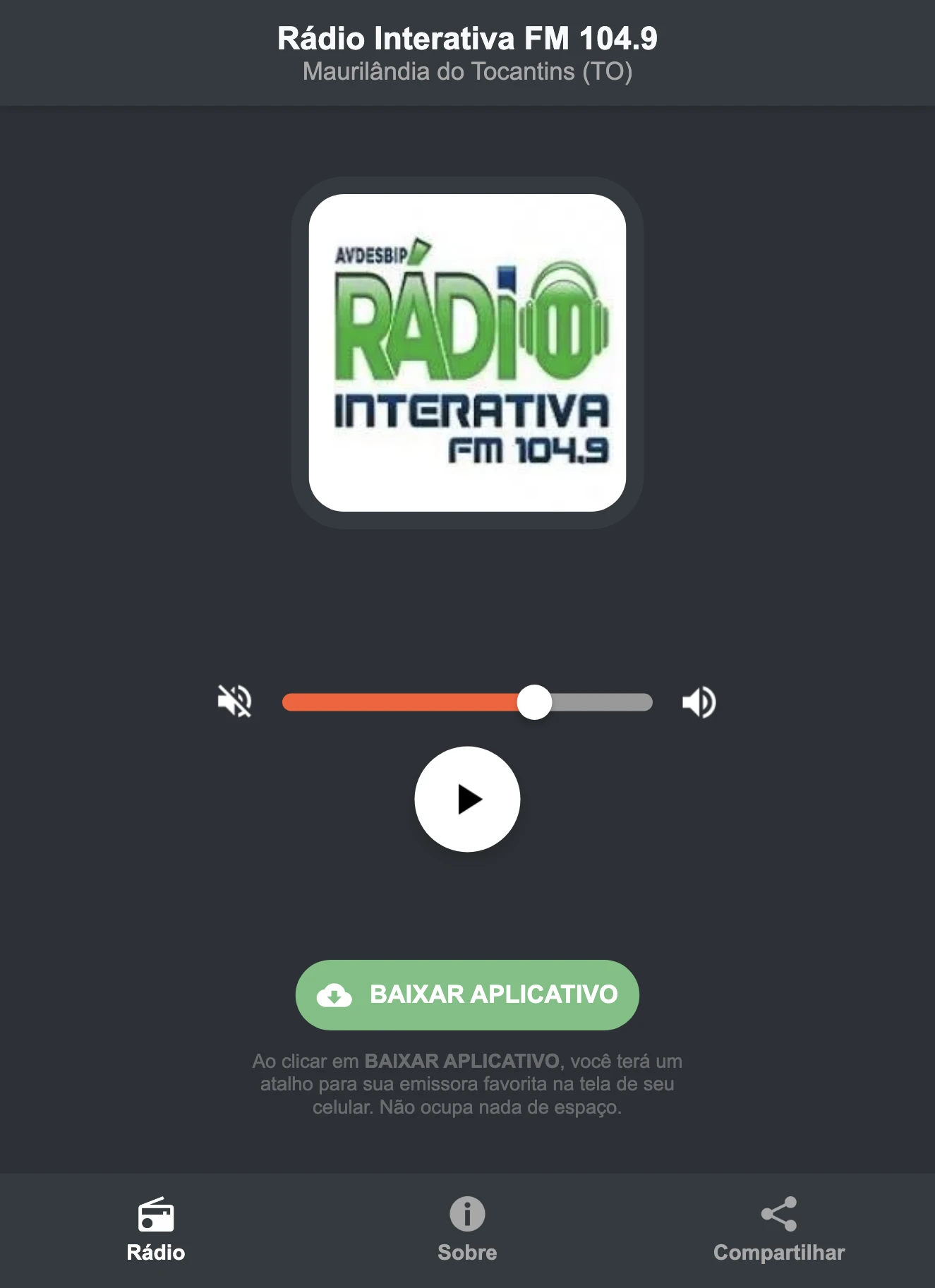 Screenshot do aplicativo da Rádio Interativa FM 104.9