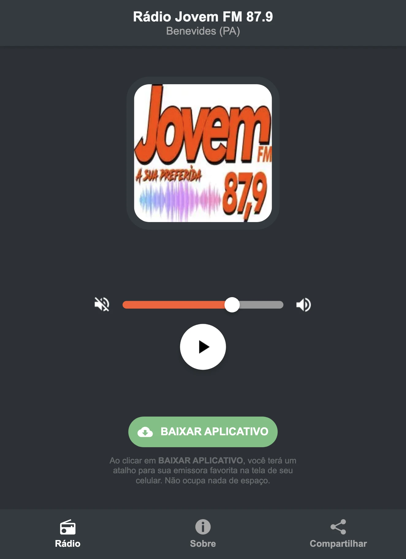 Screenshot do aplicativo da Rádio Jovem FM 87.9