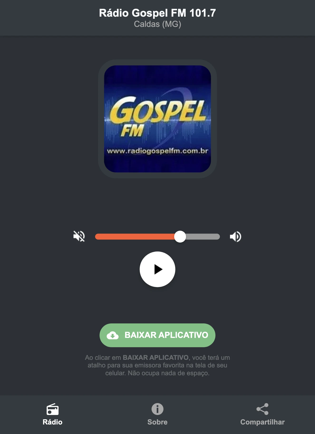 Screenshot do aplicativo da Rádio Gospel FM 101.7