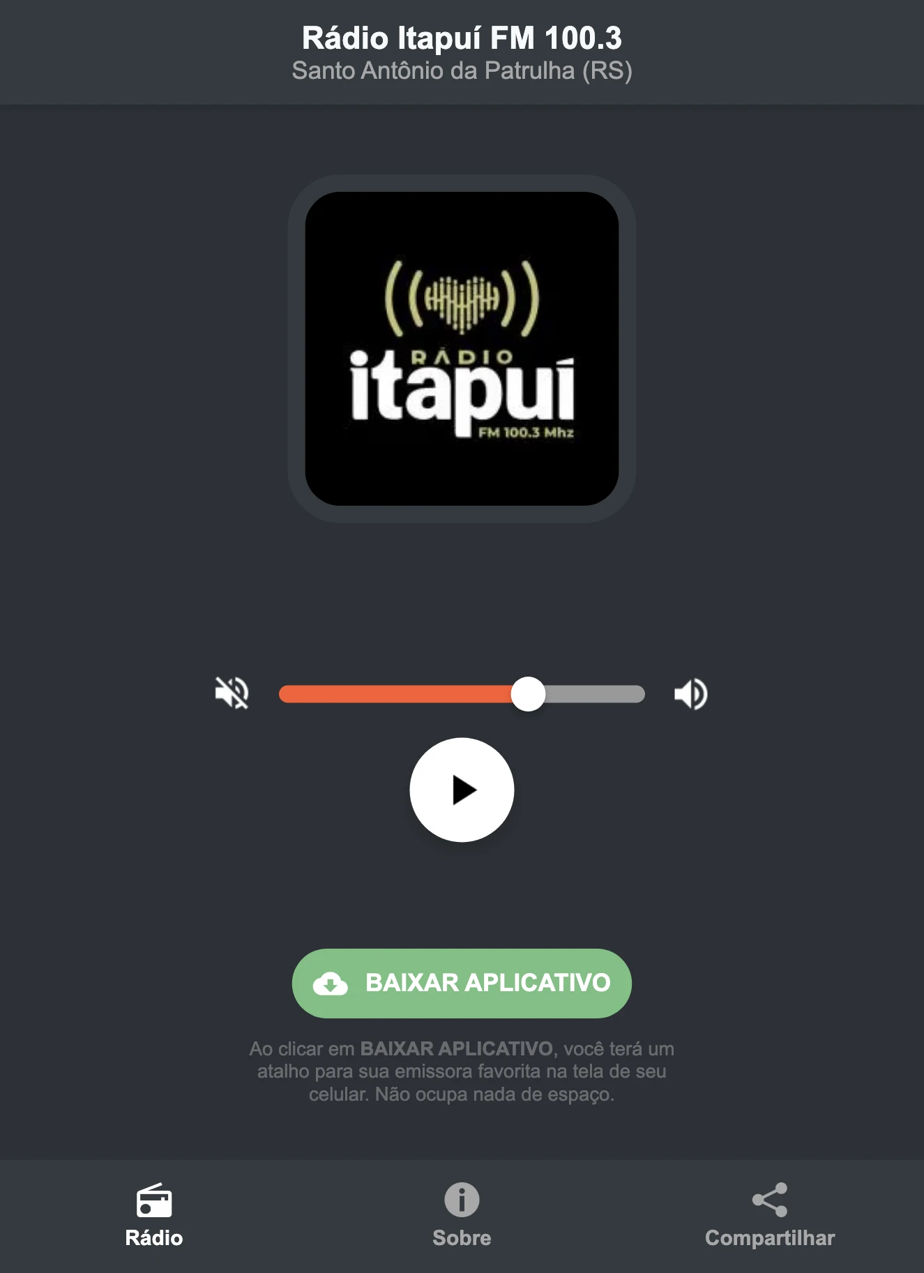 Screenshot do aplicativo da Rádio Itapuí FM 100.3