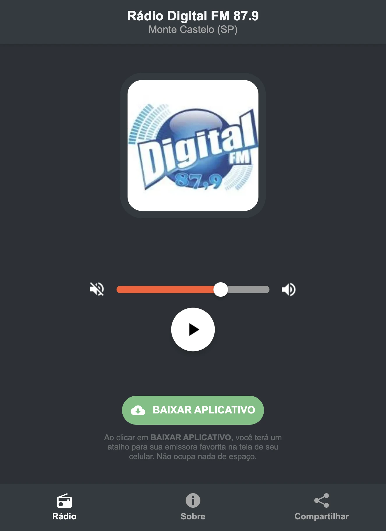 Screenshot do aplicativo da Rádio Digital FM 87.9